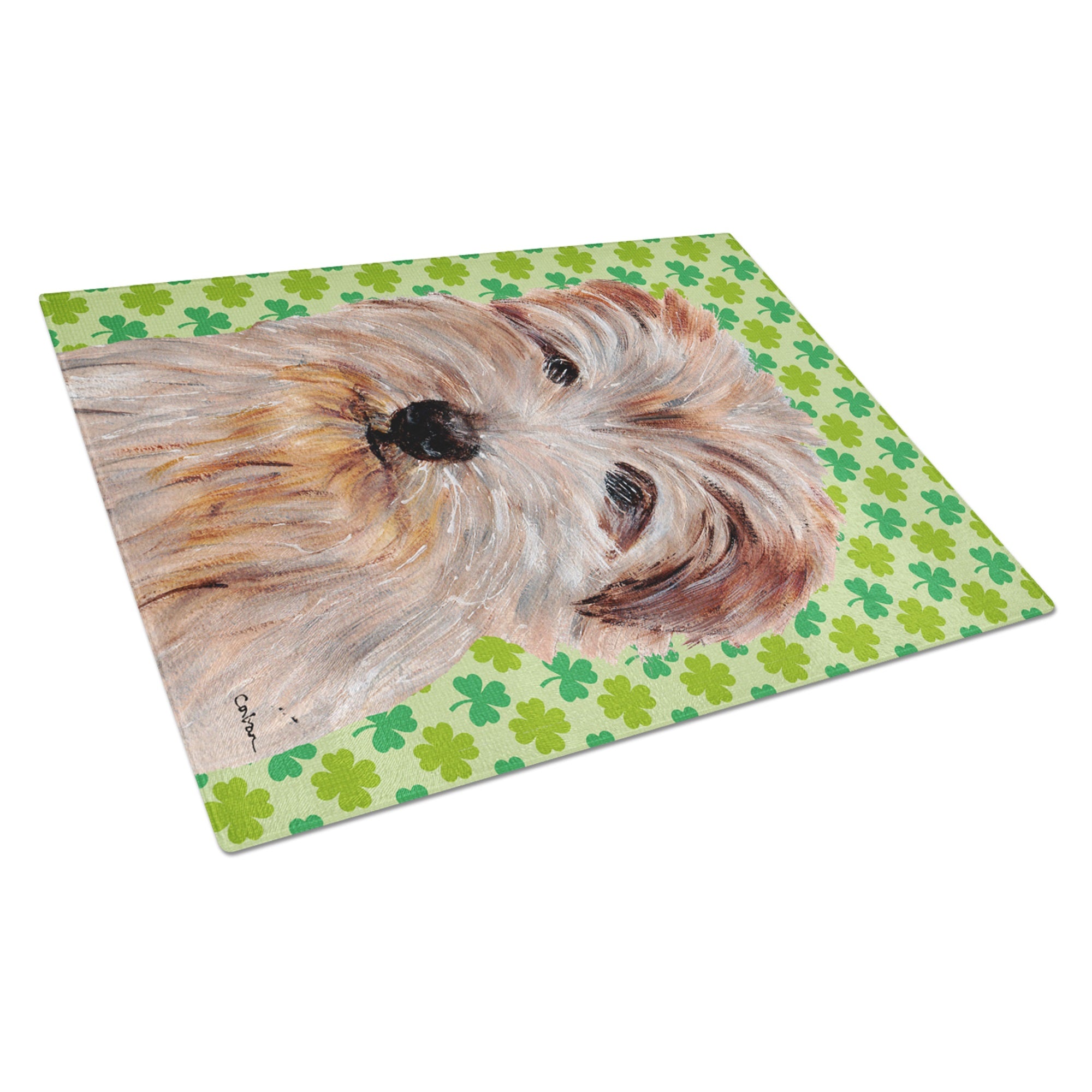 Norfolk Terrier Lucky Shamrock St. Patrick'S Day Glass Cutting Board Large