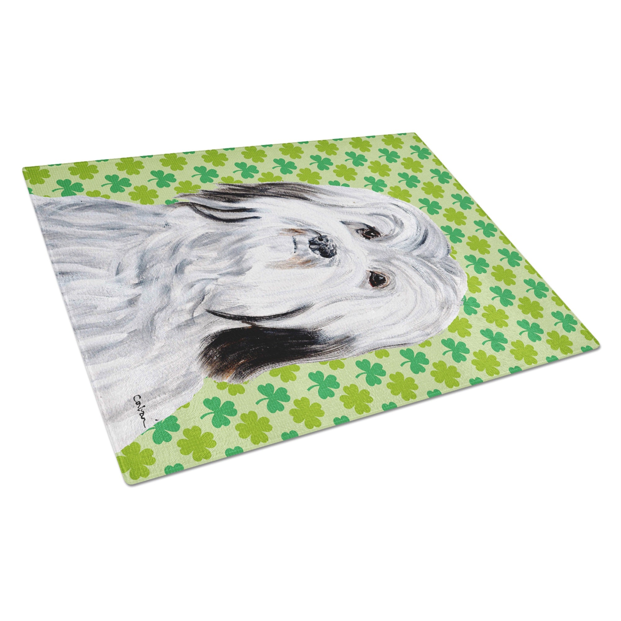 Havanese Lucky Shamrock St. Patrick'S Day Glass Cutting Board Large