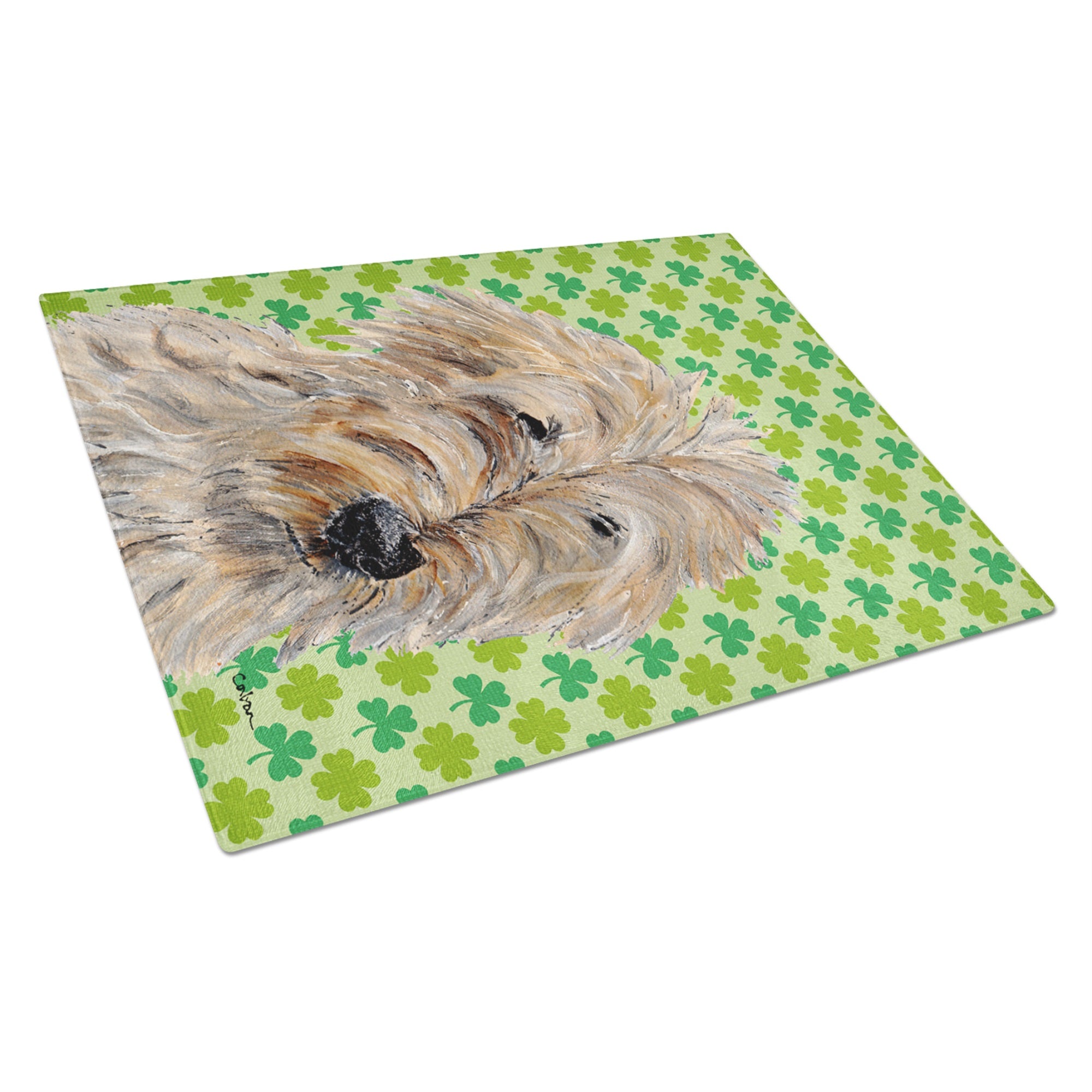 Golden Doodle 2 Lucky Shamrock St. Patrick'S Day Glass Cutting Board Large