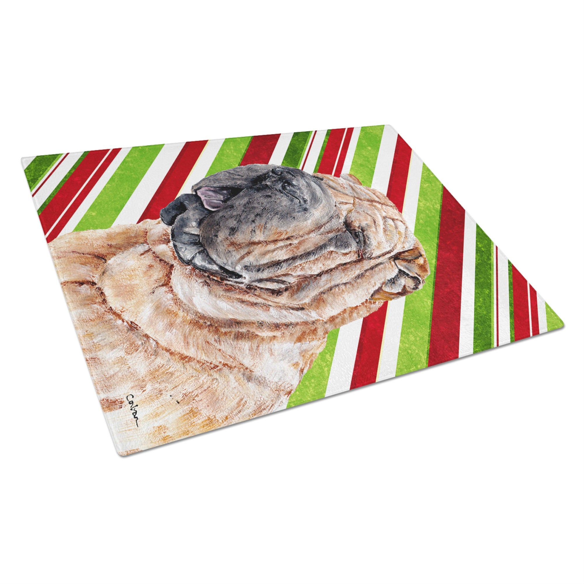 Shar Pei Candy Cane Christmas Glass Cutting Board Large