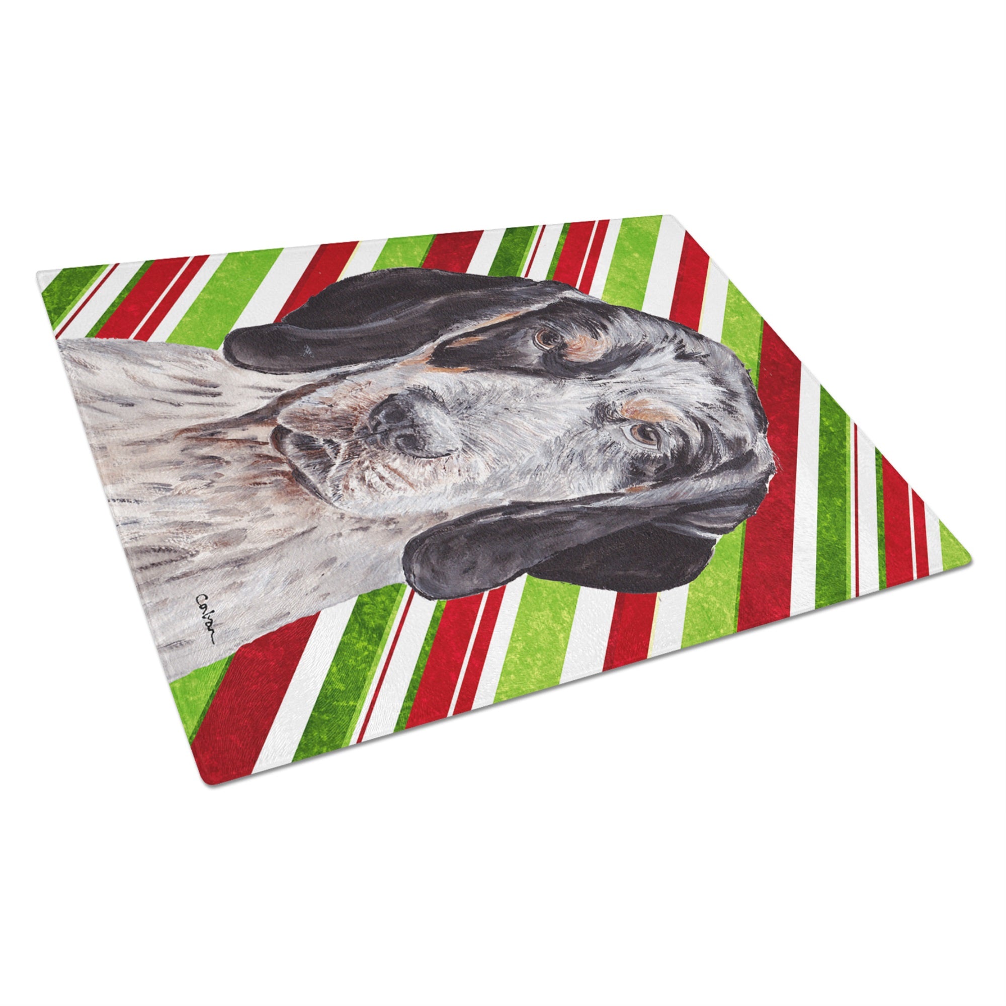 Blue Tick Coonhound Candy Cane Christmas Glass Cutting Board Large