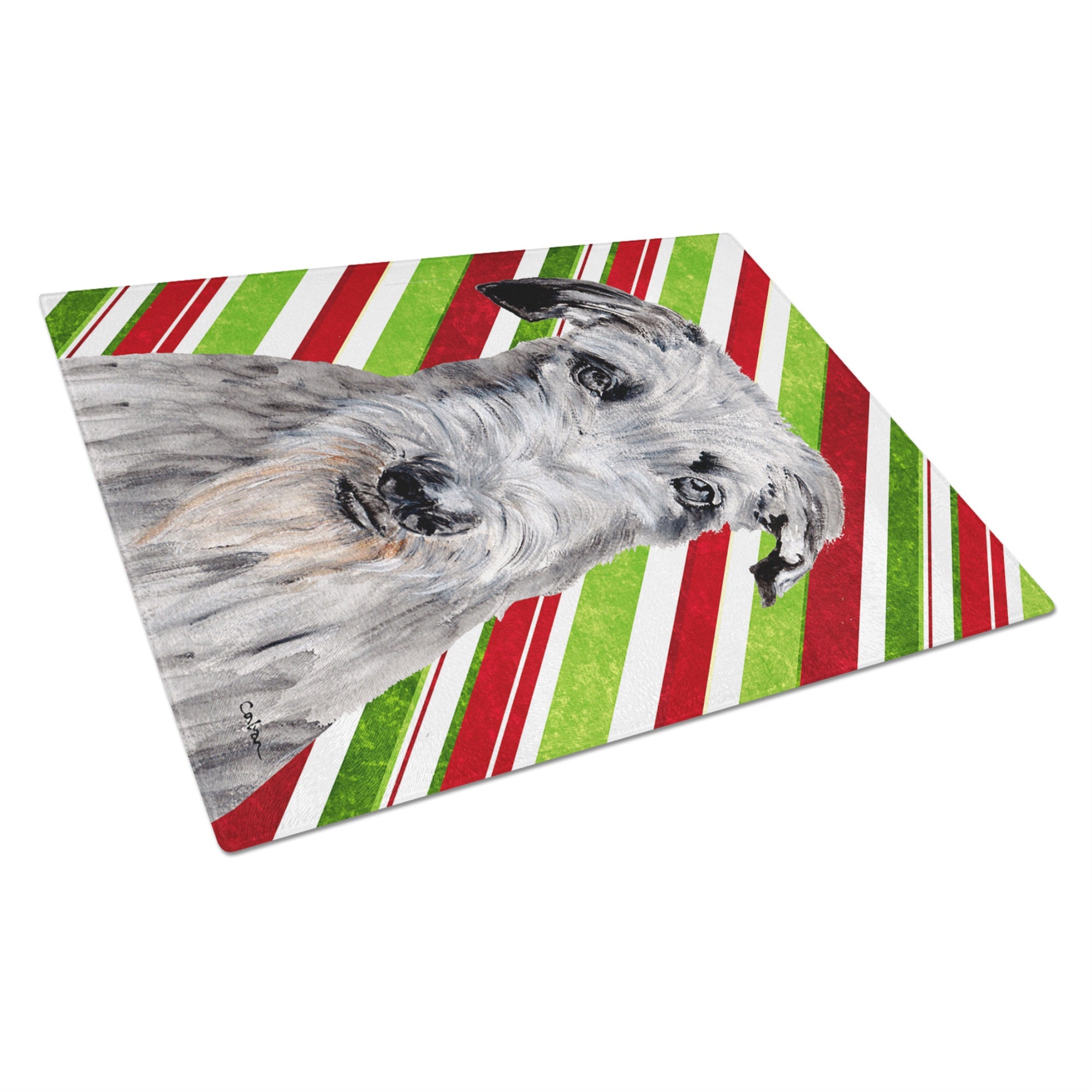 Scottish Deerhound Candy Cane Christmas Glass Cutting Board Large