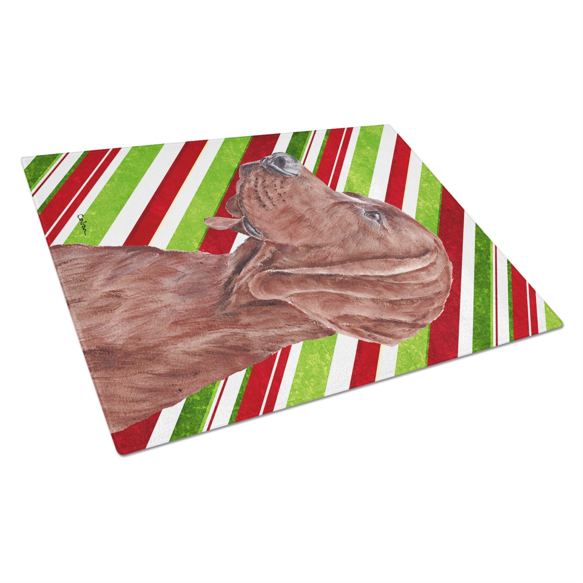 Redbone Coonhound Candy Cane Christmas Glass Cutting Board Large