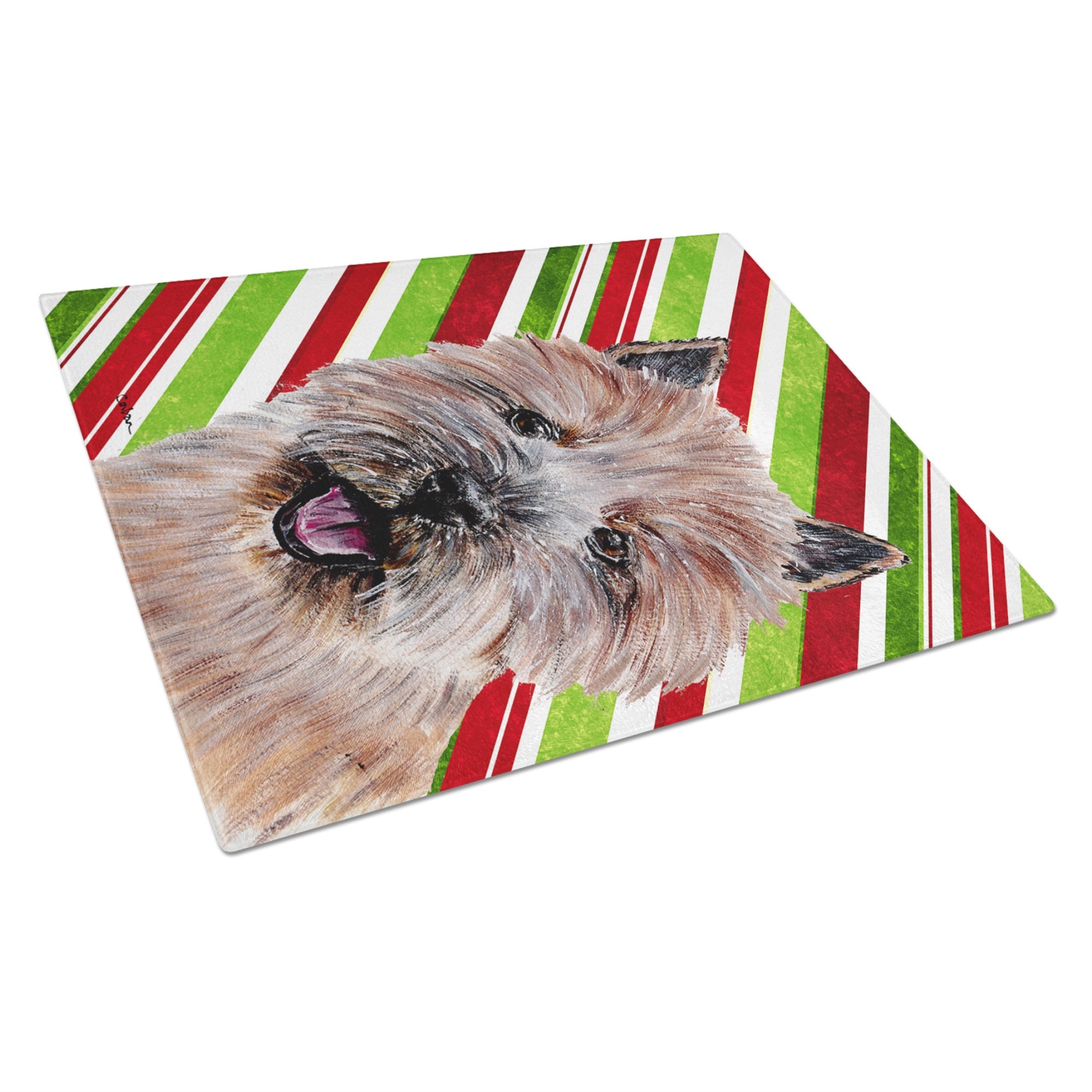 Norwich Terrier Candy Cane Christmas Glass Cutting Board Large