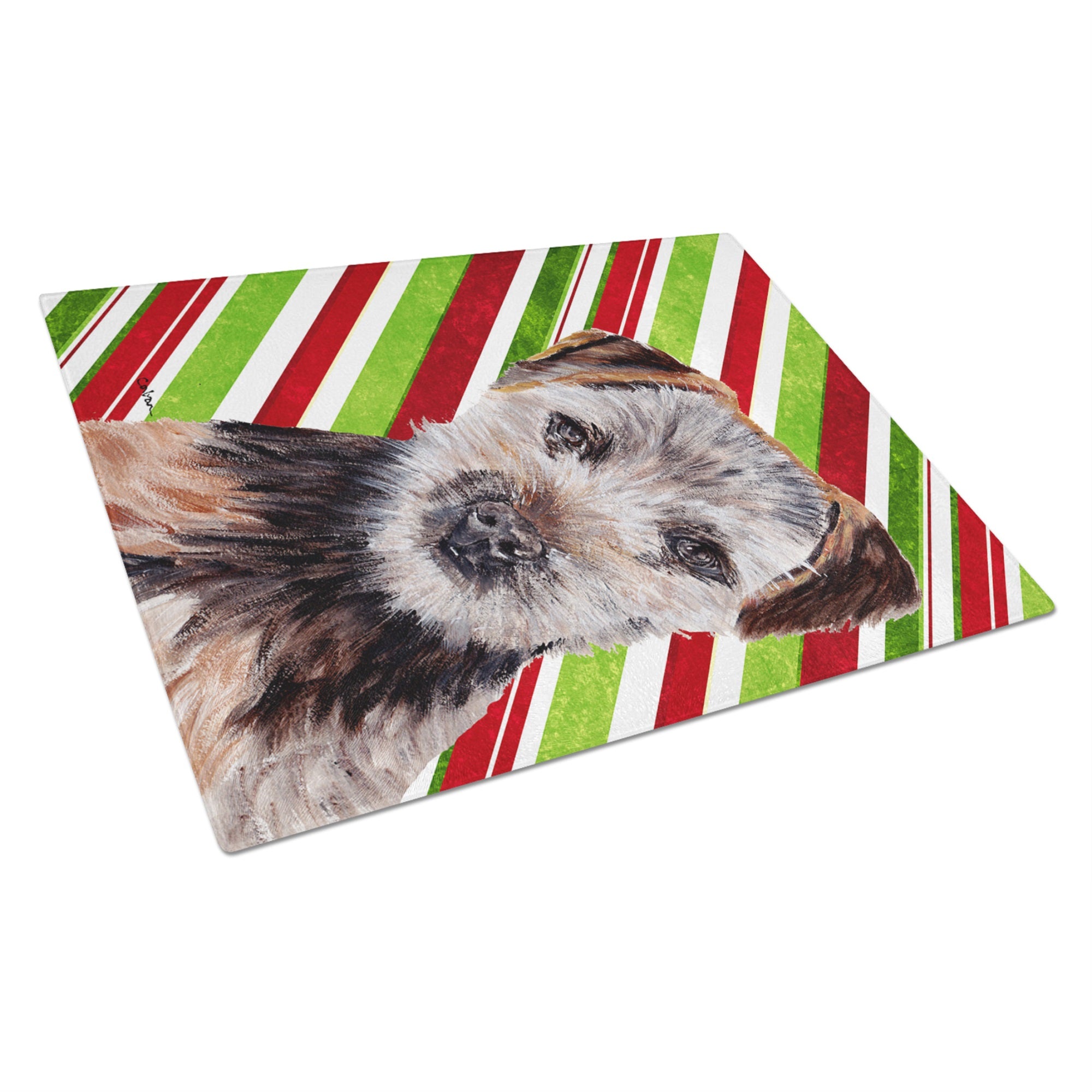 Norfolk Terrier Puppy Candy Cane Christmas Glass Cutting Board Large