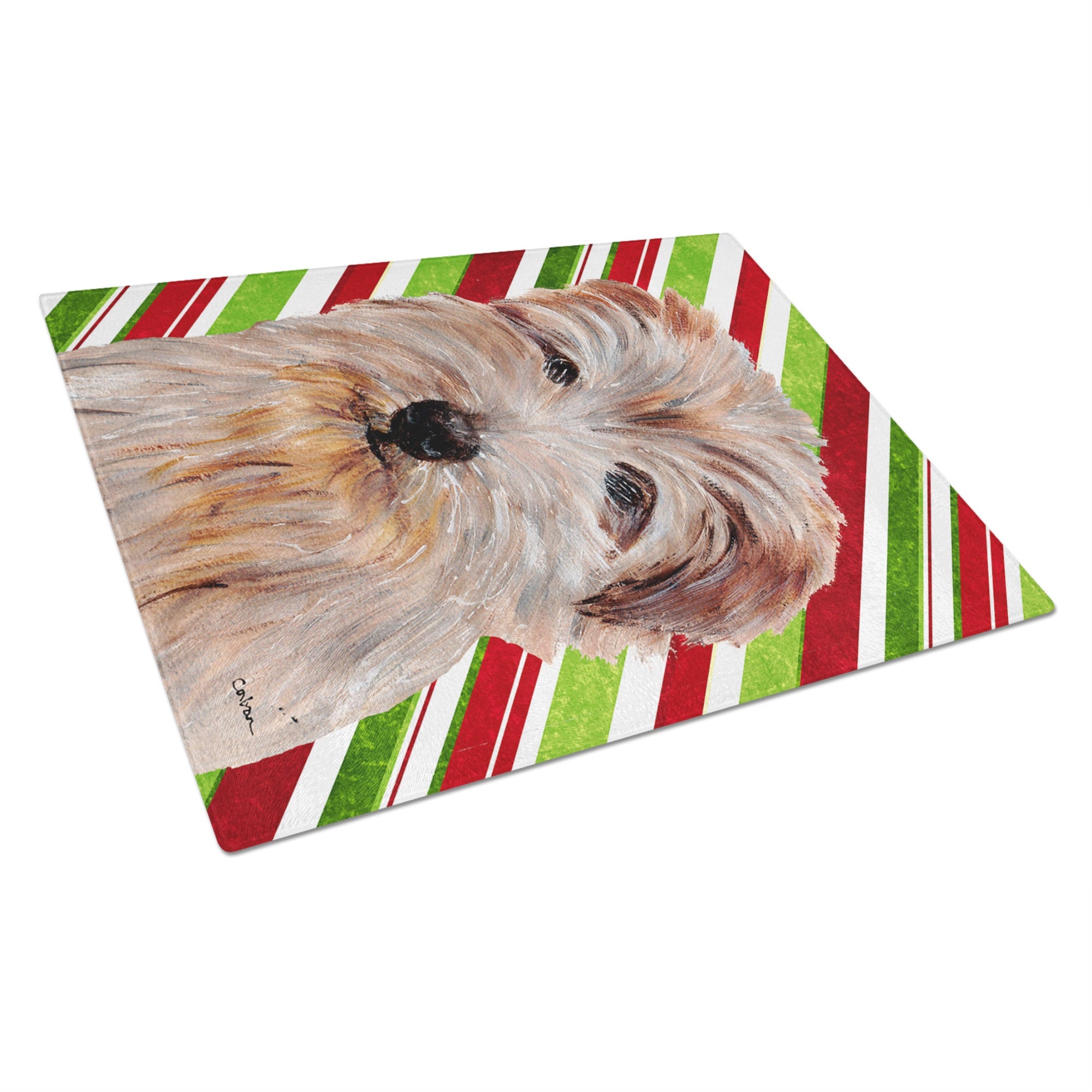 Norfolk Terrier Candy Cane Christmas Glass Cutting Board Large