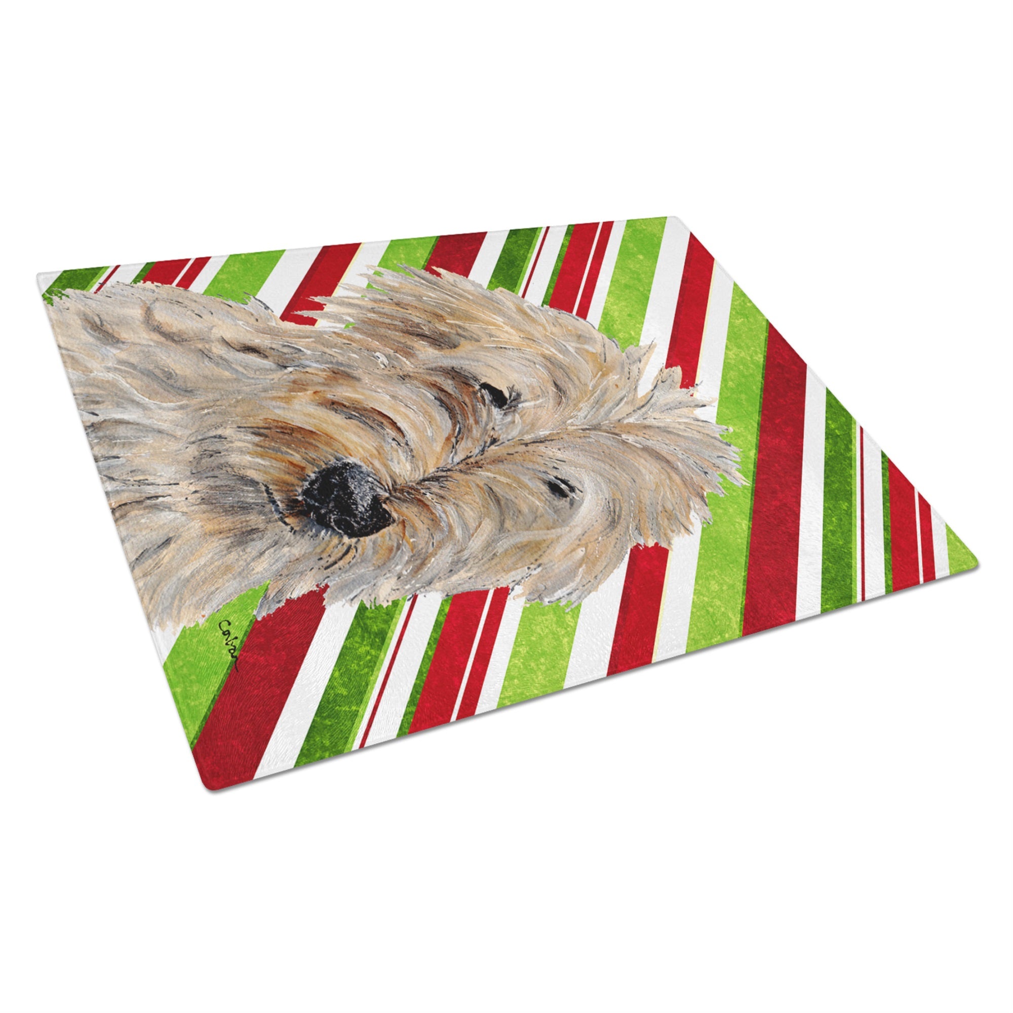 Golden Doodle 2 Candy Cane Christmas Glass Cutting Board Large