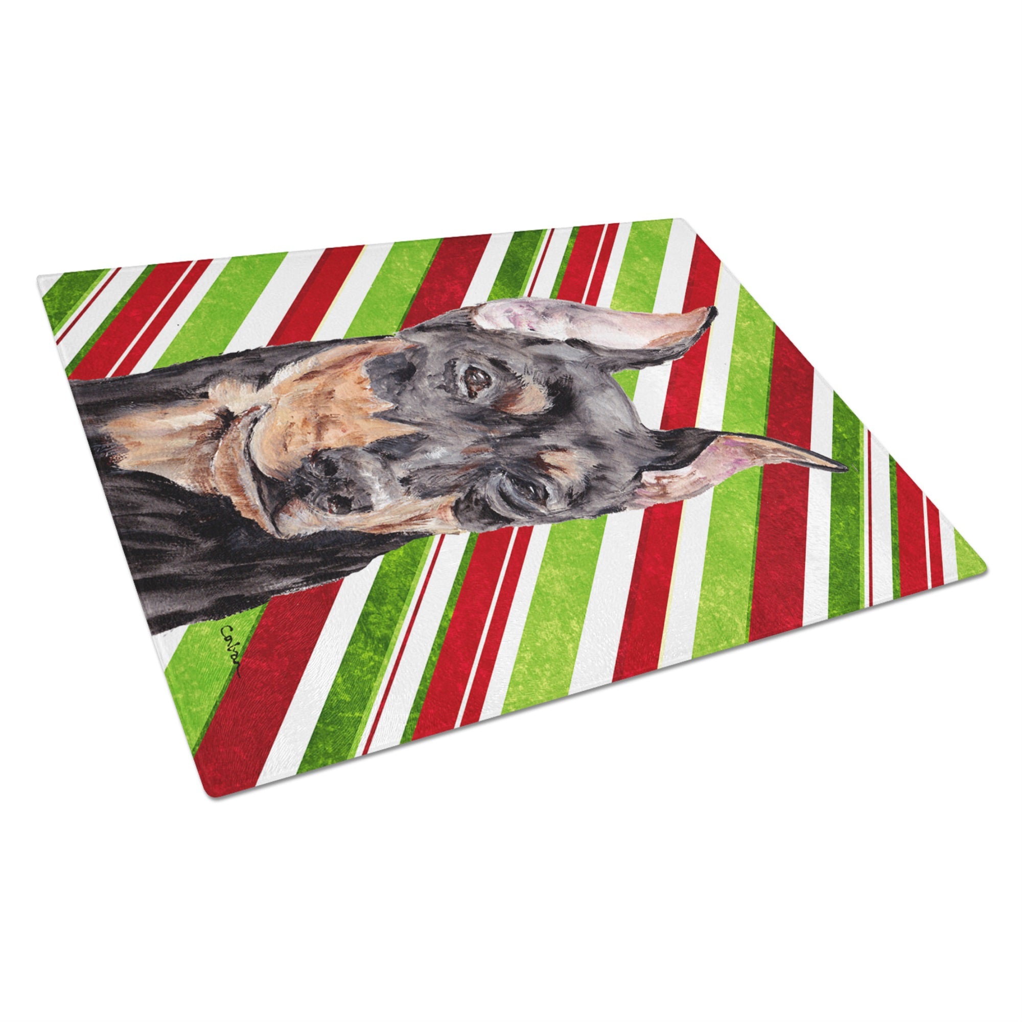 German Pinscher Candy Cane Christmas Glass Cutting Board Large