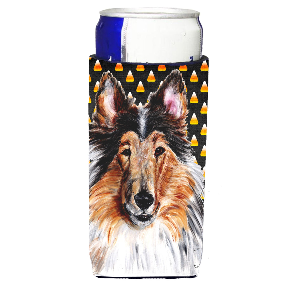 Collie Candy Corn Halloween Ultra Hugger For Slim Cans