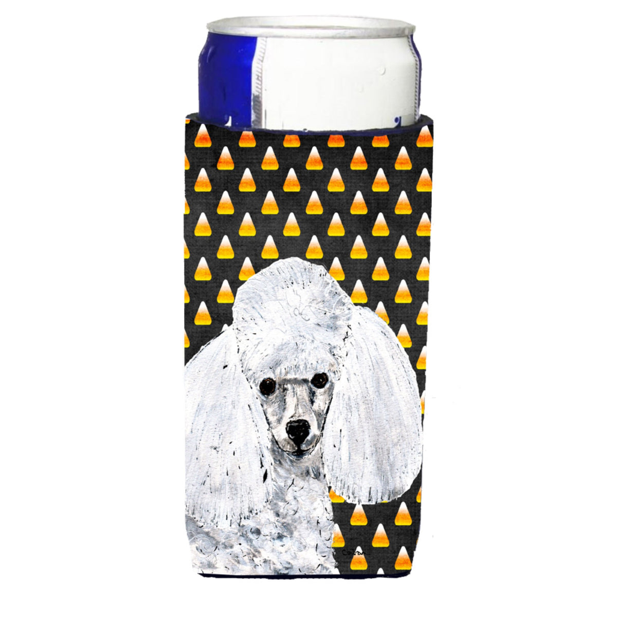 White Toy Poodle Candy Corn Halloween Ultra Hugger For Slim Cans