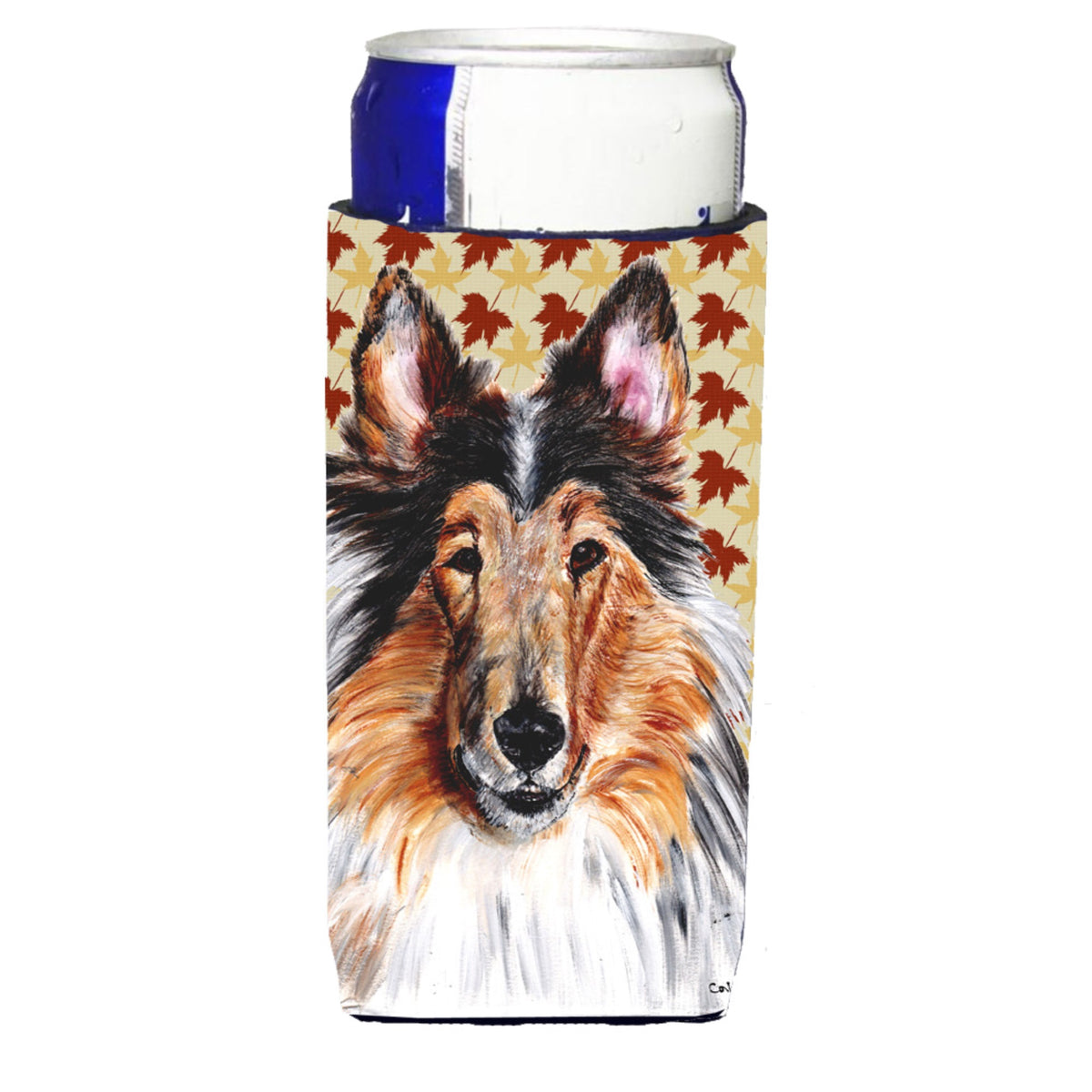 Collie Fall Leaves Ultra Hugger For Slim Cans