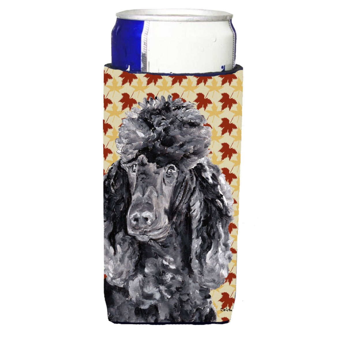 Black Standard Poodle Fall Leaves Ultra Hugger For Slim Cans