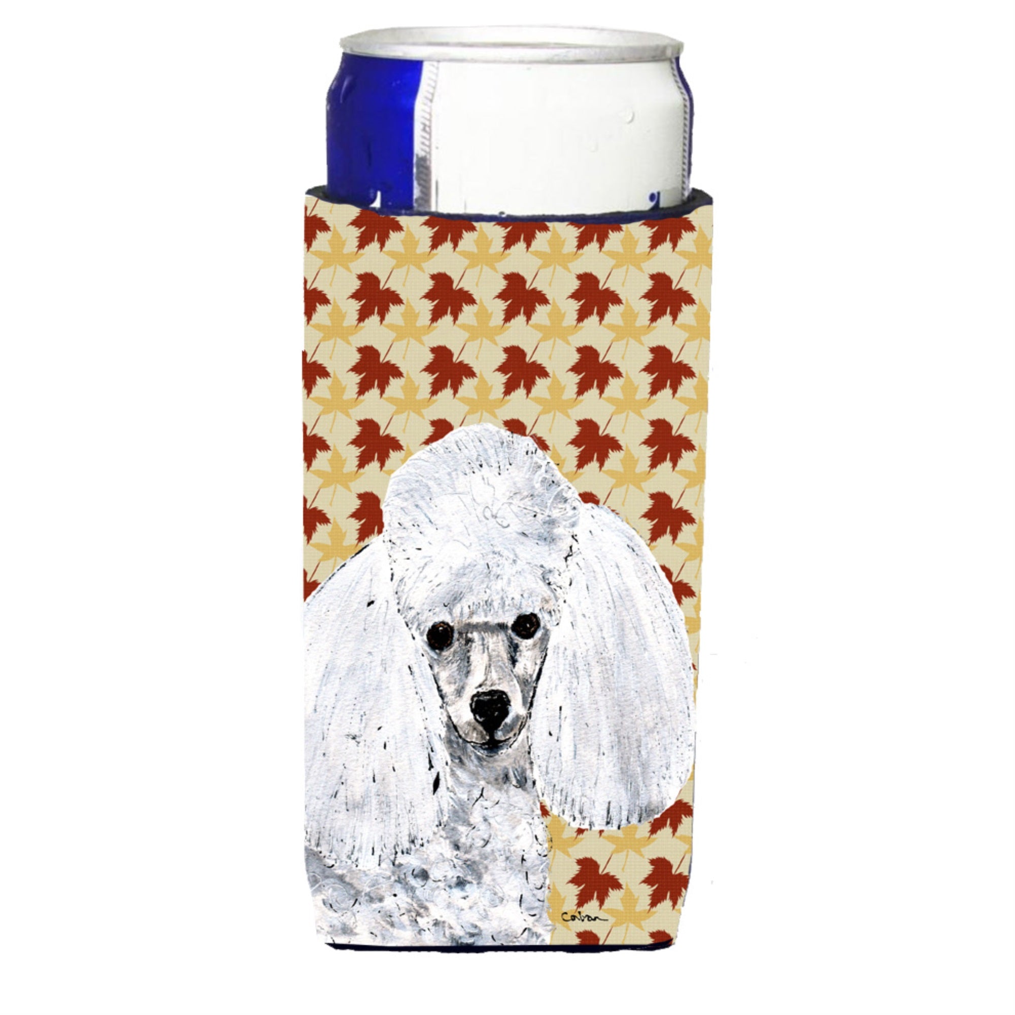 White Toy Poodle Fall Leaves Ultra Hugger For Slim Cans