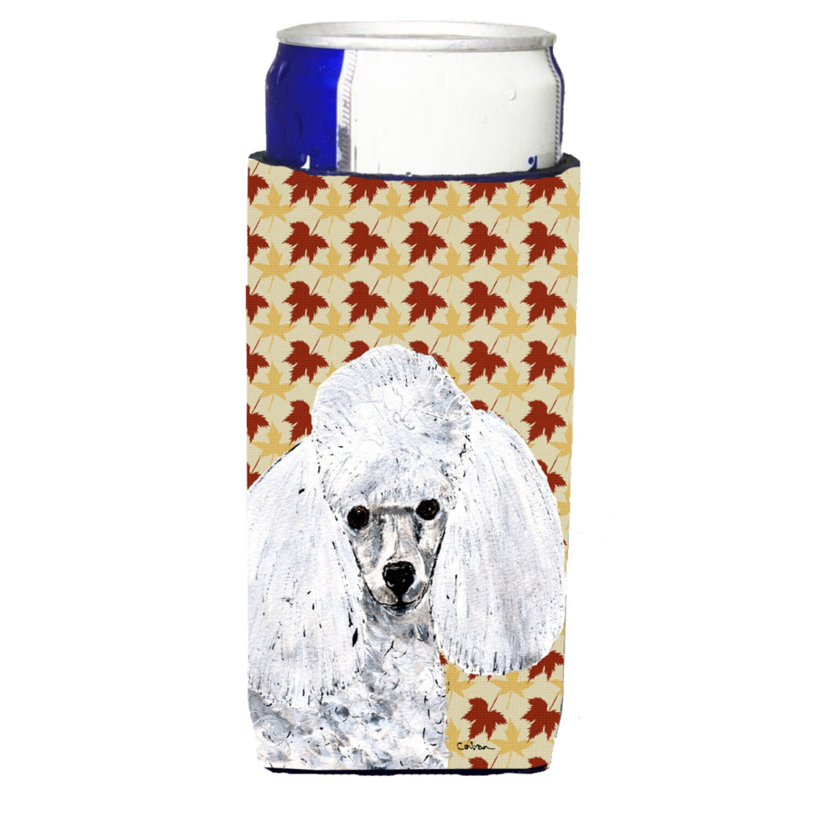 White Toy Poodle Fall Leaves Ultra Hugger For Slim Cans