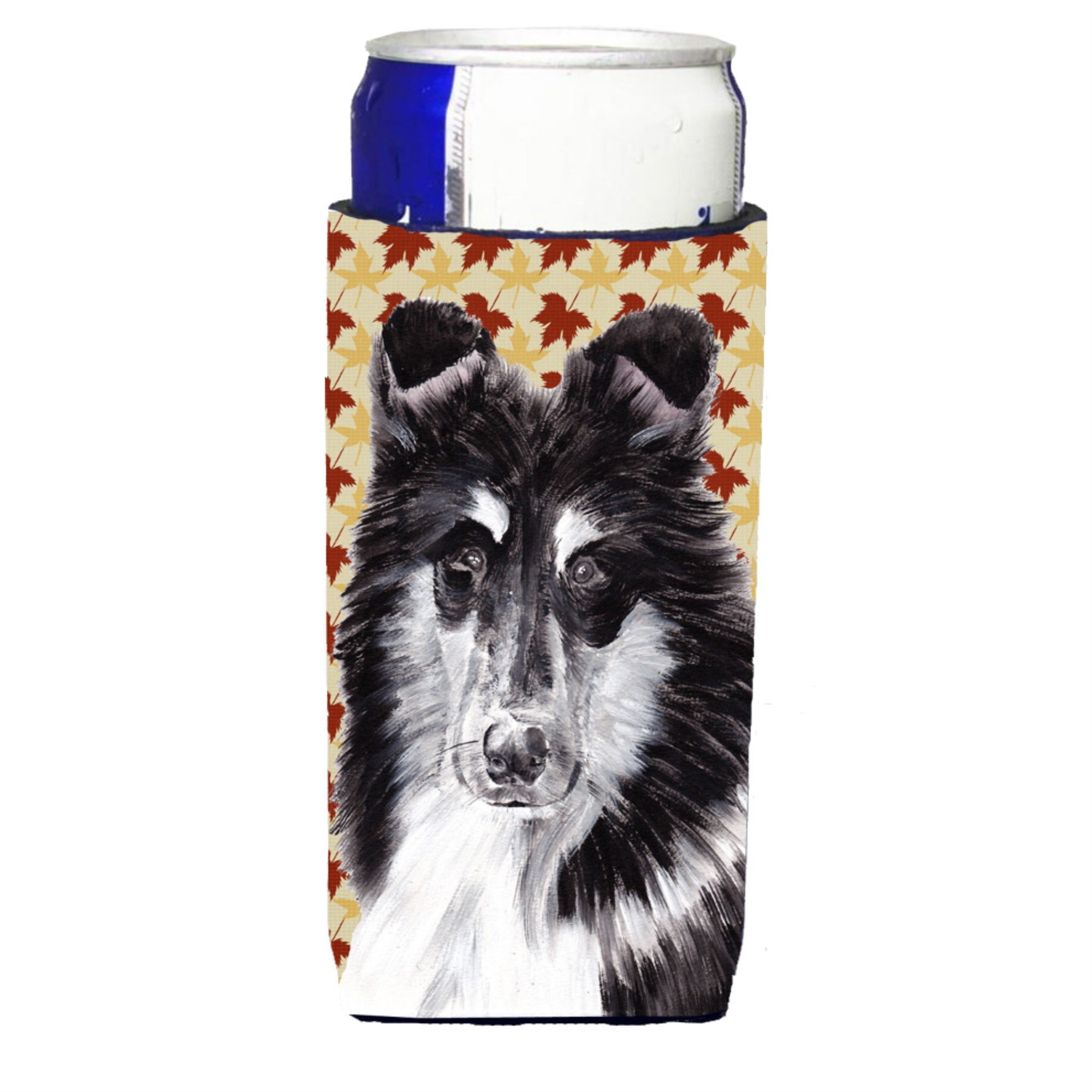Black And White Collie Fall Leaves Ultra Hugger For Slim Cans
