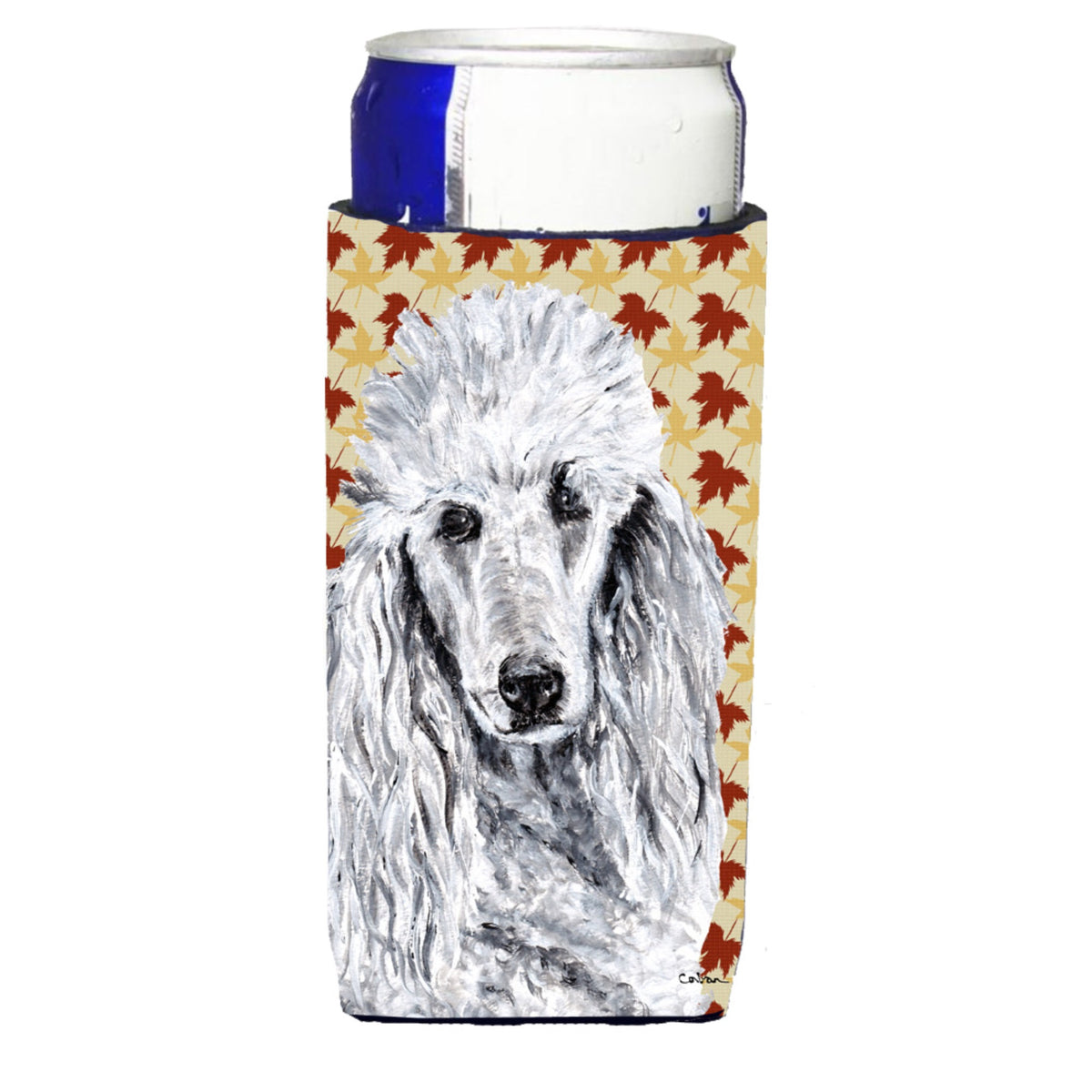 White Standard Poodle Fall Leaves Ultra Hugger For Slim Cans