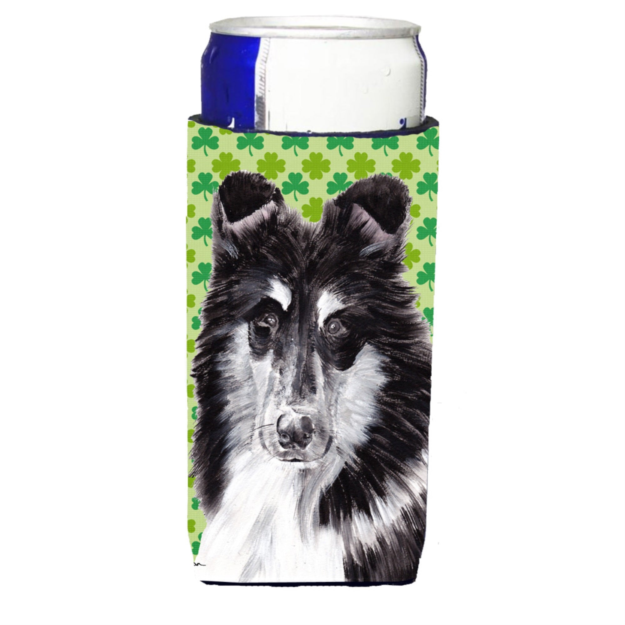 Black And White Collie Lucky Shamrock St. Patrick'S Day Ultra Hugger For Slim Cans