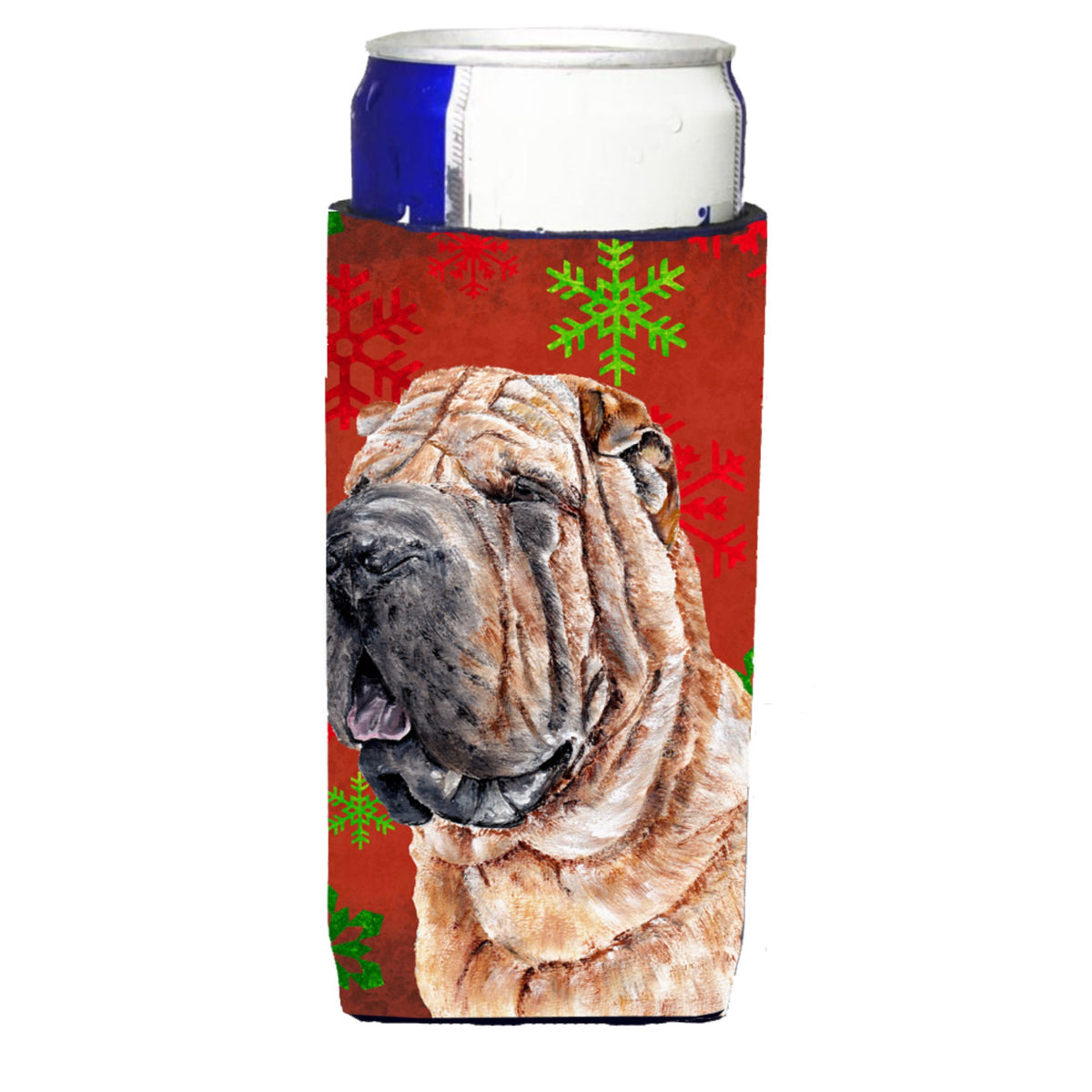 Shar Pei Red Snowflakes Holiday Ultra Hugger For Slim Cans
