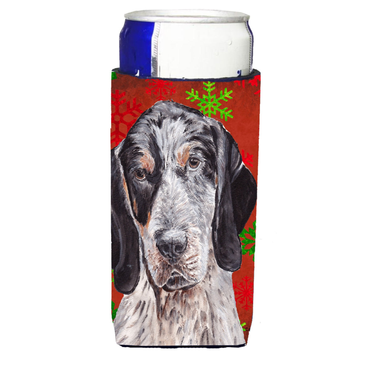 Blue Tick Coonhound Red Snowflakes Holiday Ultra Hugger For Slim Cans