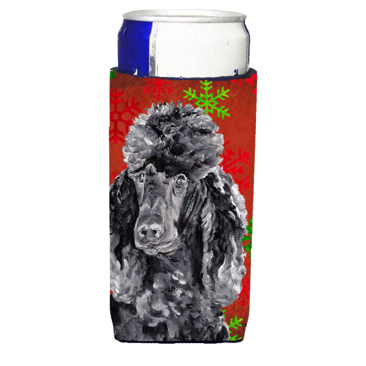Black Standard Poodle Red Snowflakes Holiday Ultra Hugger For Slim Cans