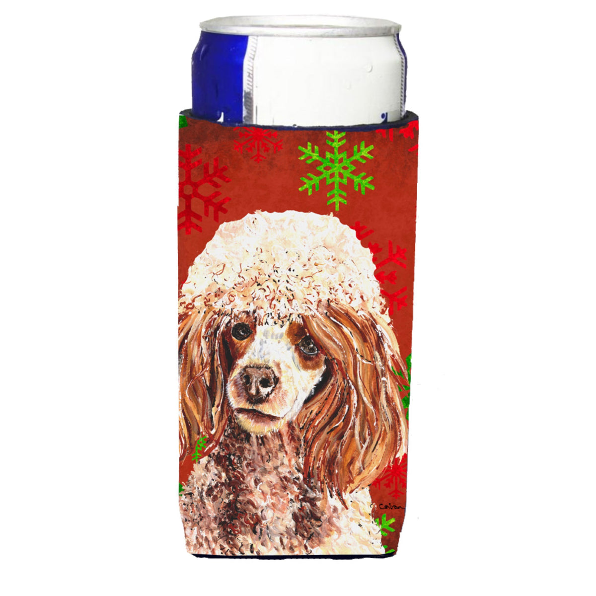 Red Miniature Poodle Red Snowflakes Holiday Ultra Hugger For Slim Cans