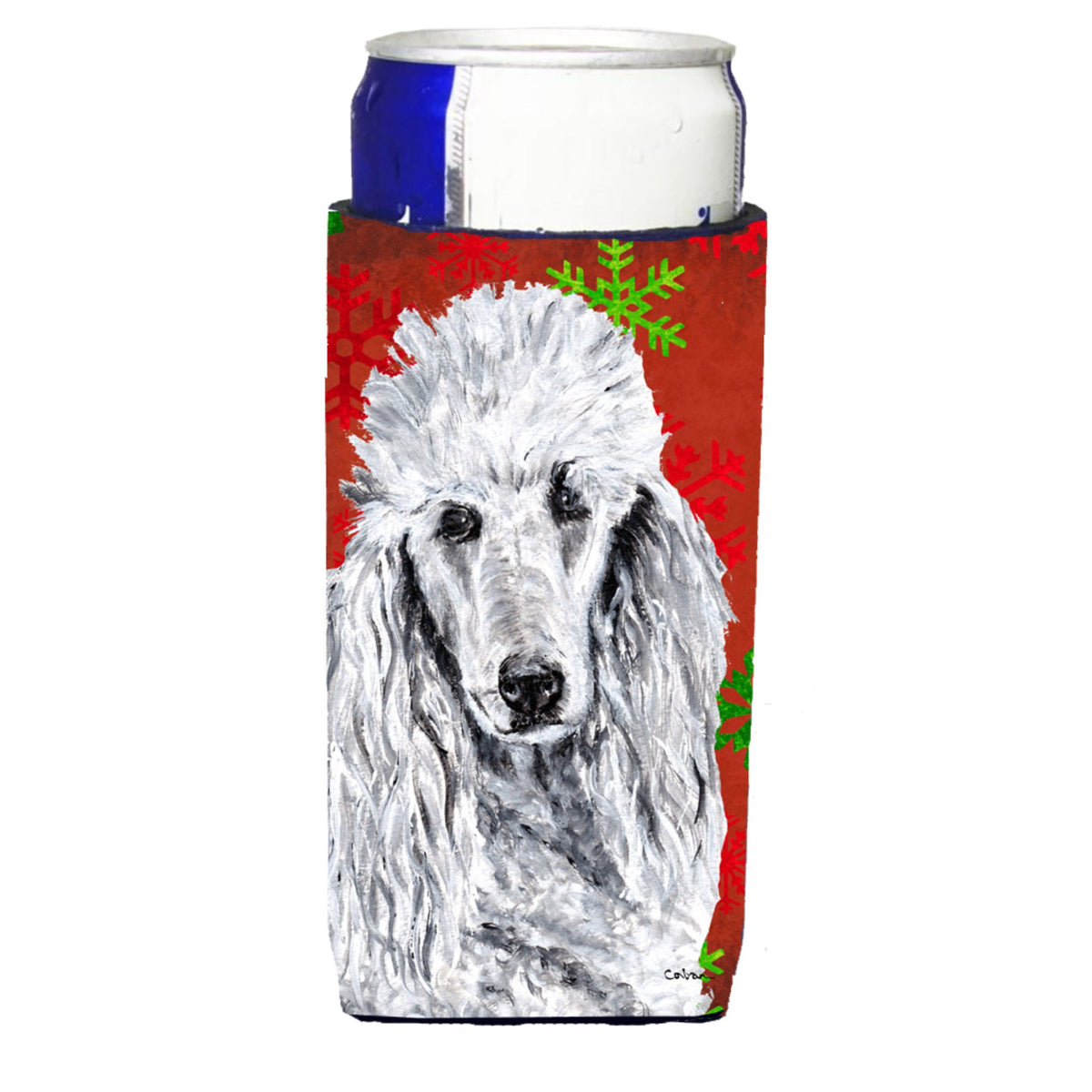 White Standard Poodle Red Snowflakes Holiday Ultra Hugger For Slim Cans