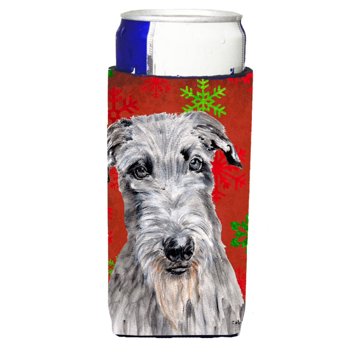 Scottish Deerhound Red Snowflakes Holiday Ultra Hugger For Slim Cans