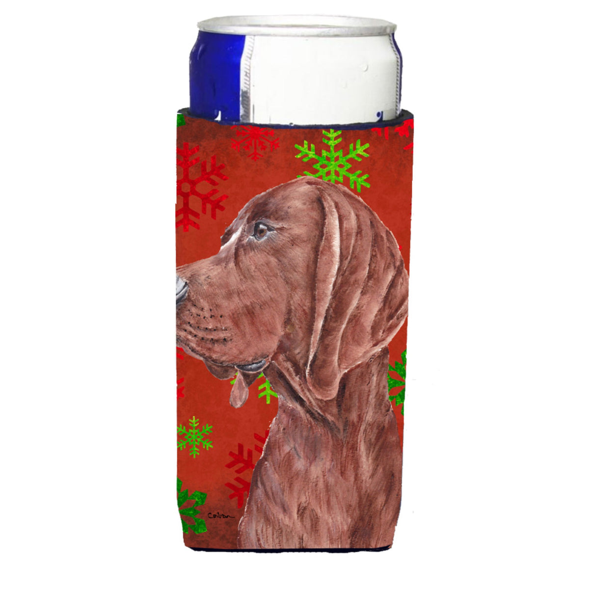 Redbone Coonhound Red Snowflakes Holiday Ultra Hugger For Slim Cans