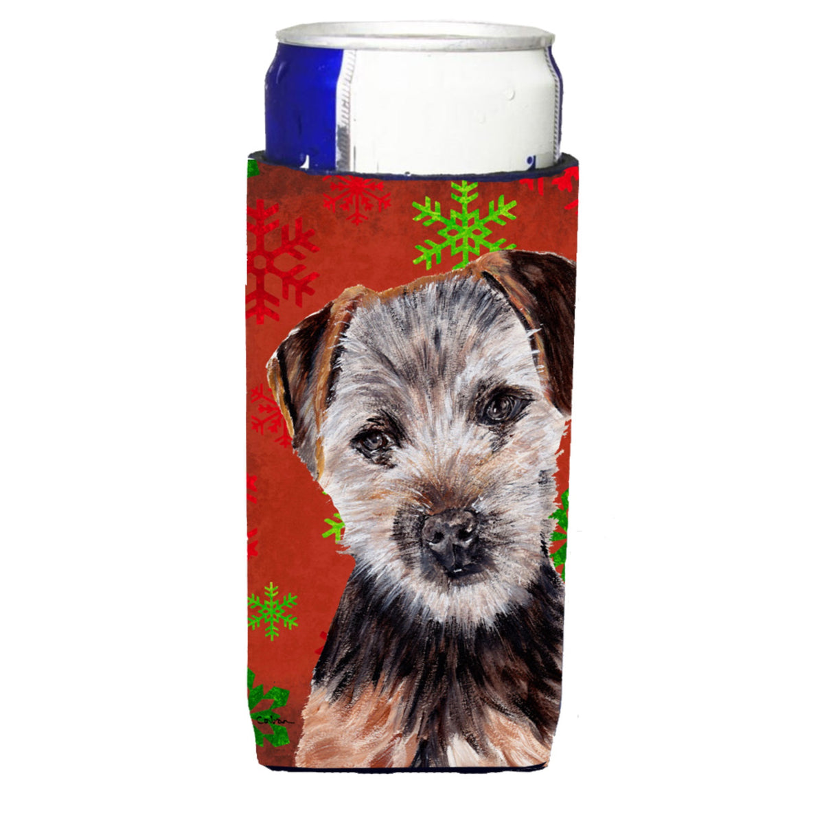 Norfolk Terrier Puppy Red Snowflakes Holiday Ultra Hugger For Slim Cans