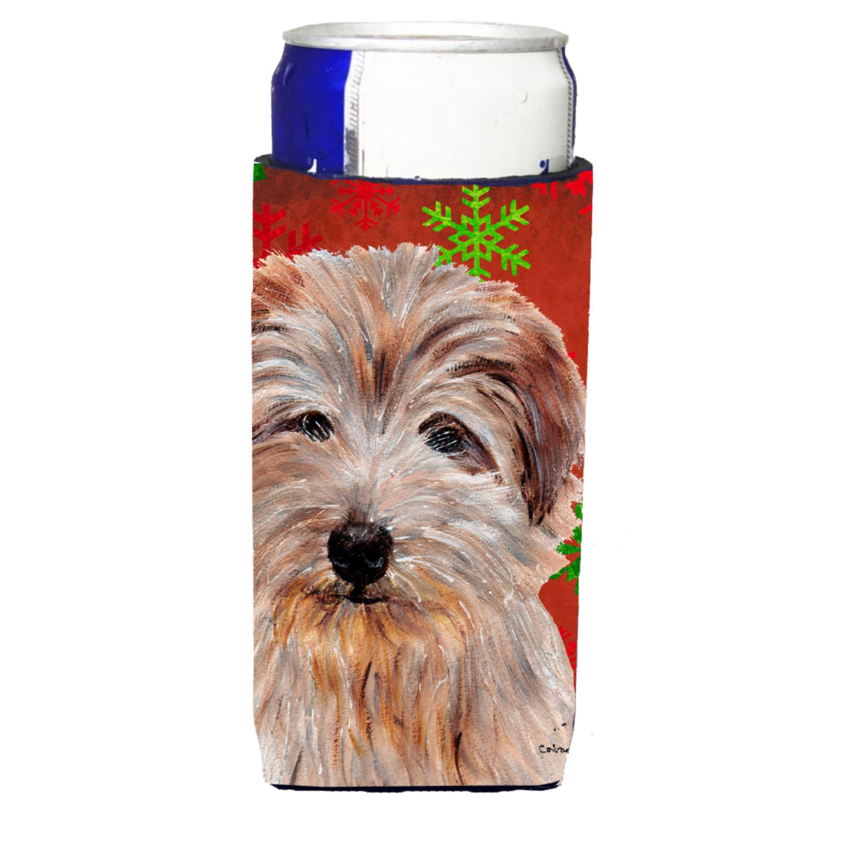 Norfolk Terrier Red Snowflakes Holiday Ultra Hugger For Slim Cans