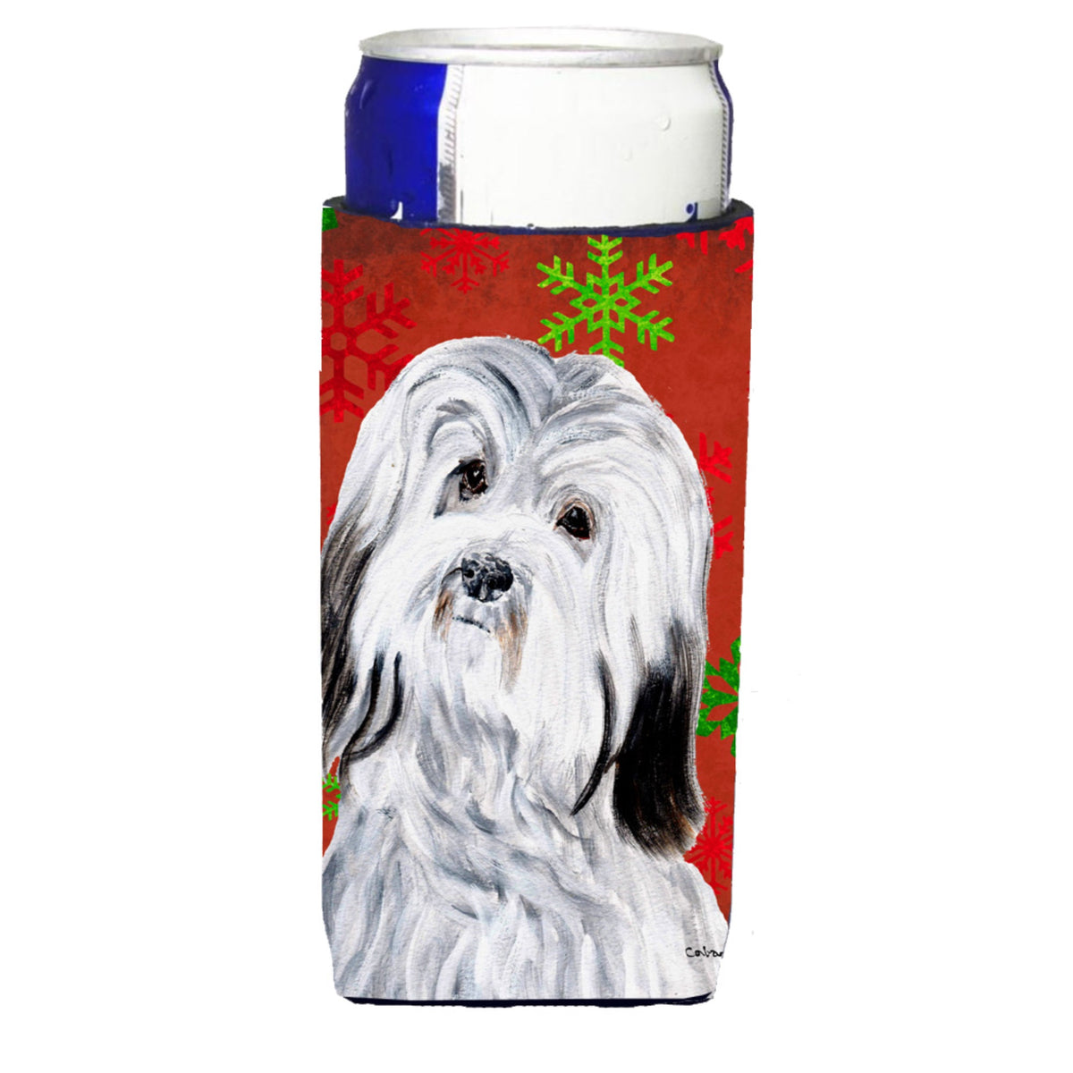 Havanese Red Snowflakes Holiday Ultra Hugger For Slim Cans