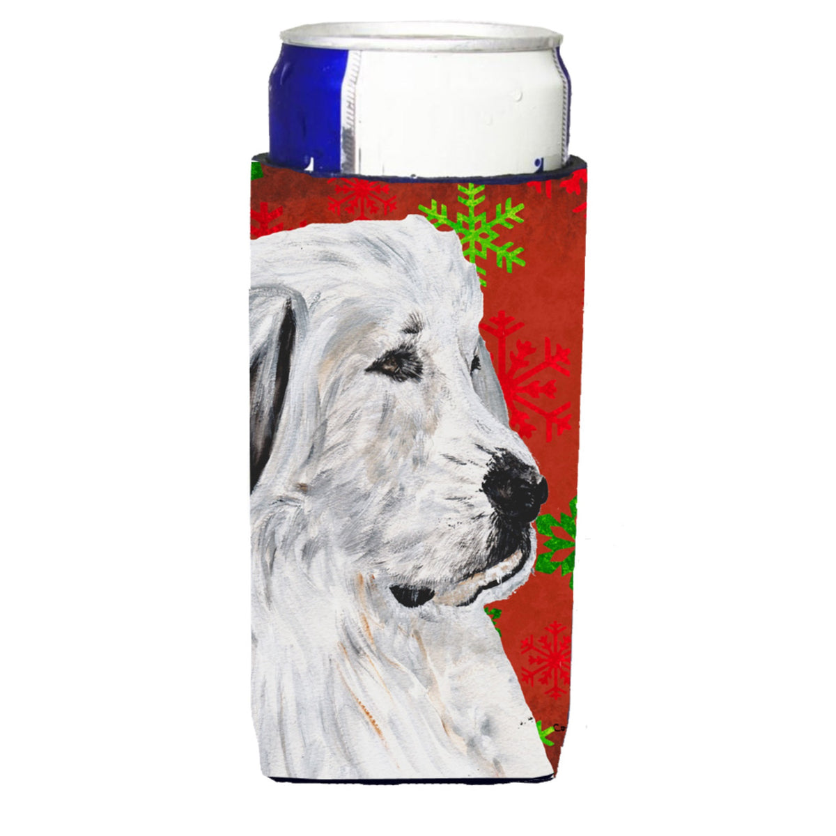 Great Pyrenees Red Snowflakes Holiday Ultra Hugger For Slim Cans