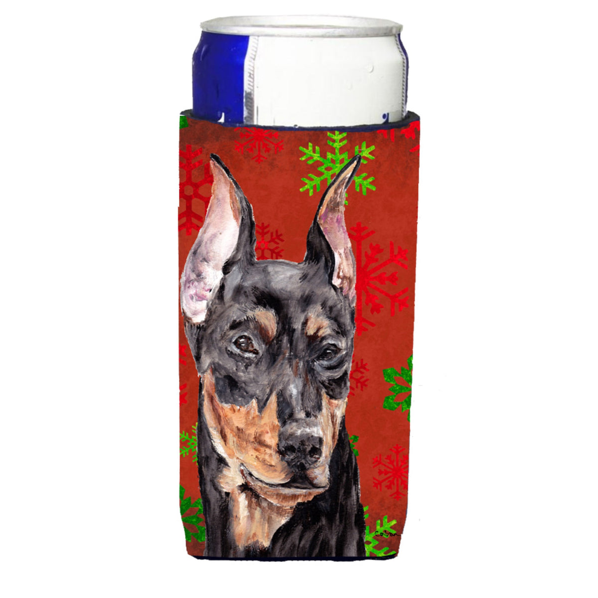 German Pinscher Red Snowflakes Holiday Ultra Hugger For Slim Cans