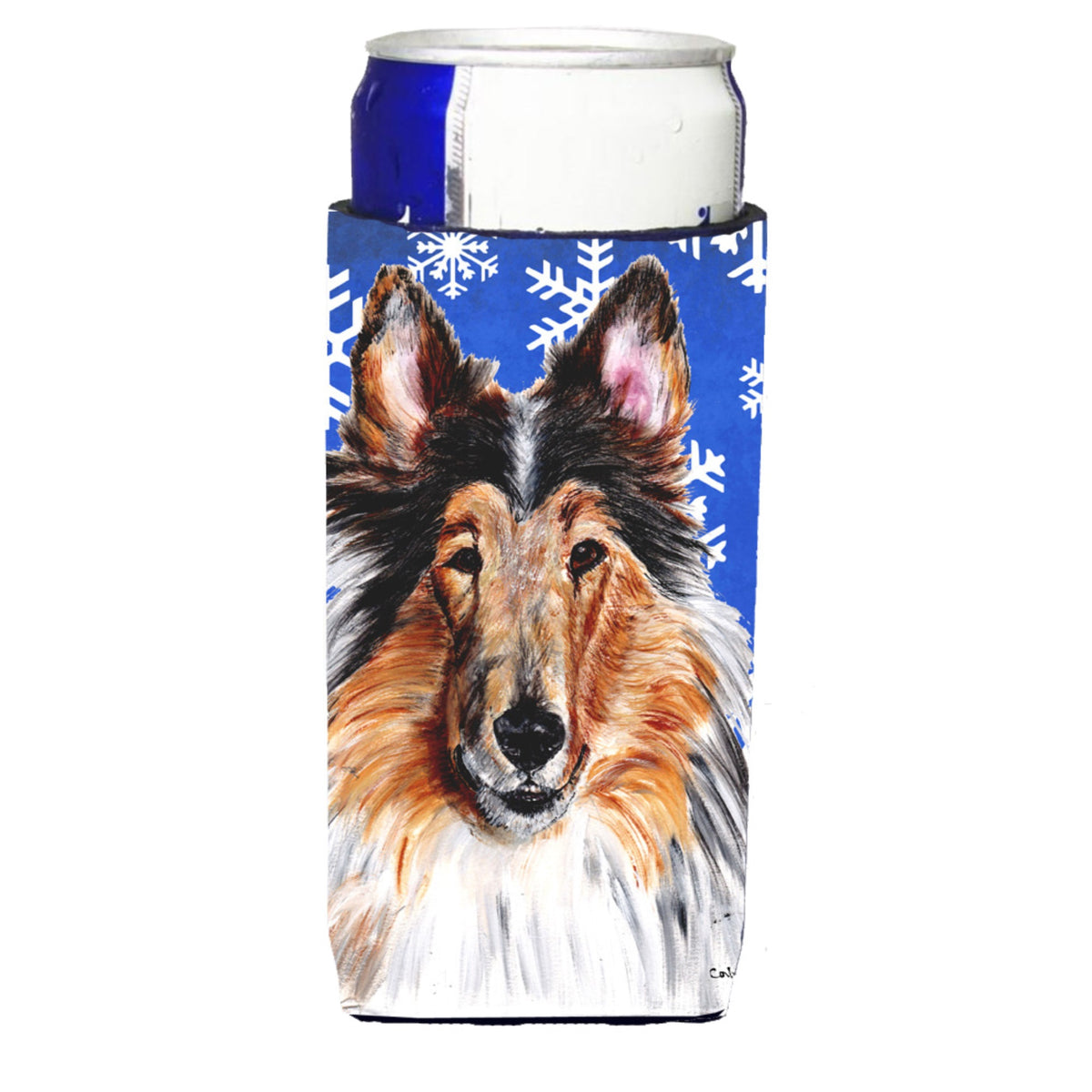 Collie Winter Snowflakes Ultra Hugger For Slim Cans