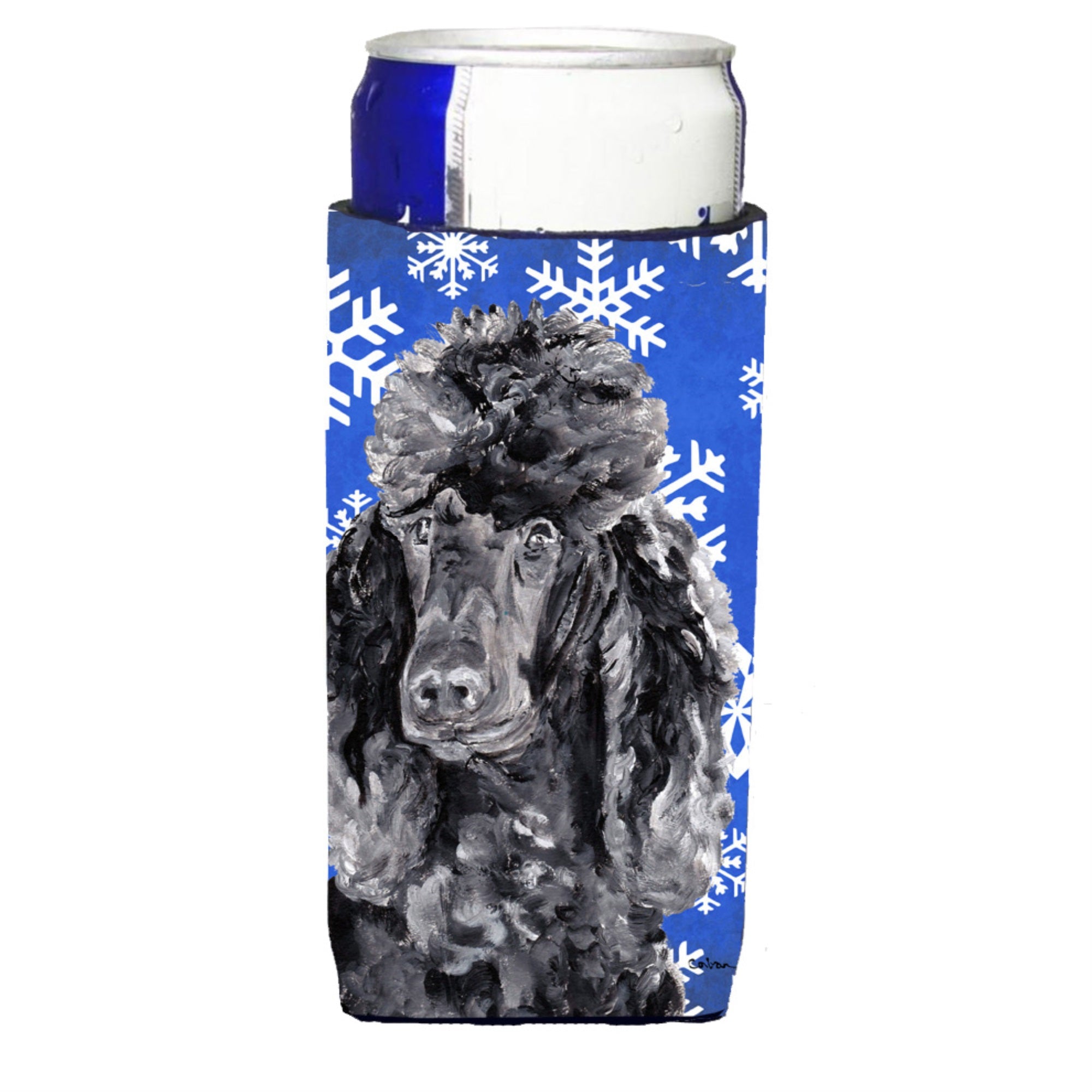 Black Standard Poodle Winter Snowflakes Ultra Hugger For Slim Cans