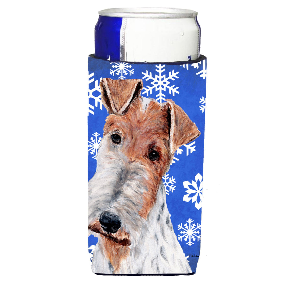 Wire Fox Terrier Winter Snowflakes Ultra Hugger For Slim Cans