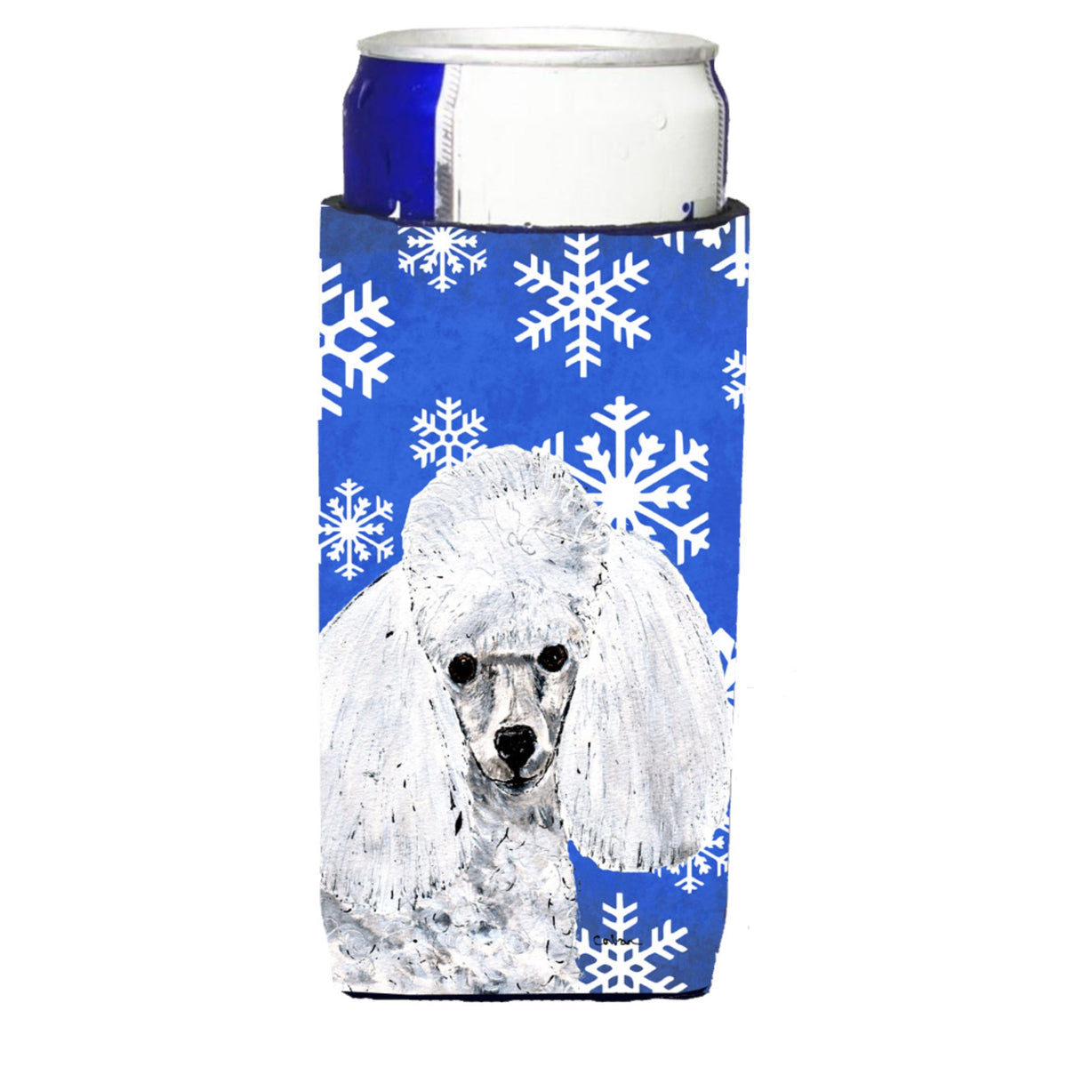 White Toy Poodle Winter Snowflakes Ultra Hugger For Slim Cans