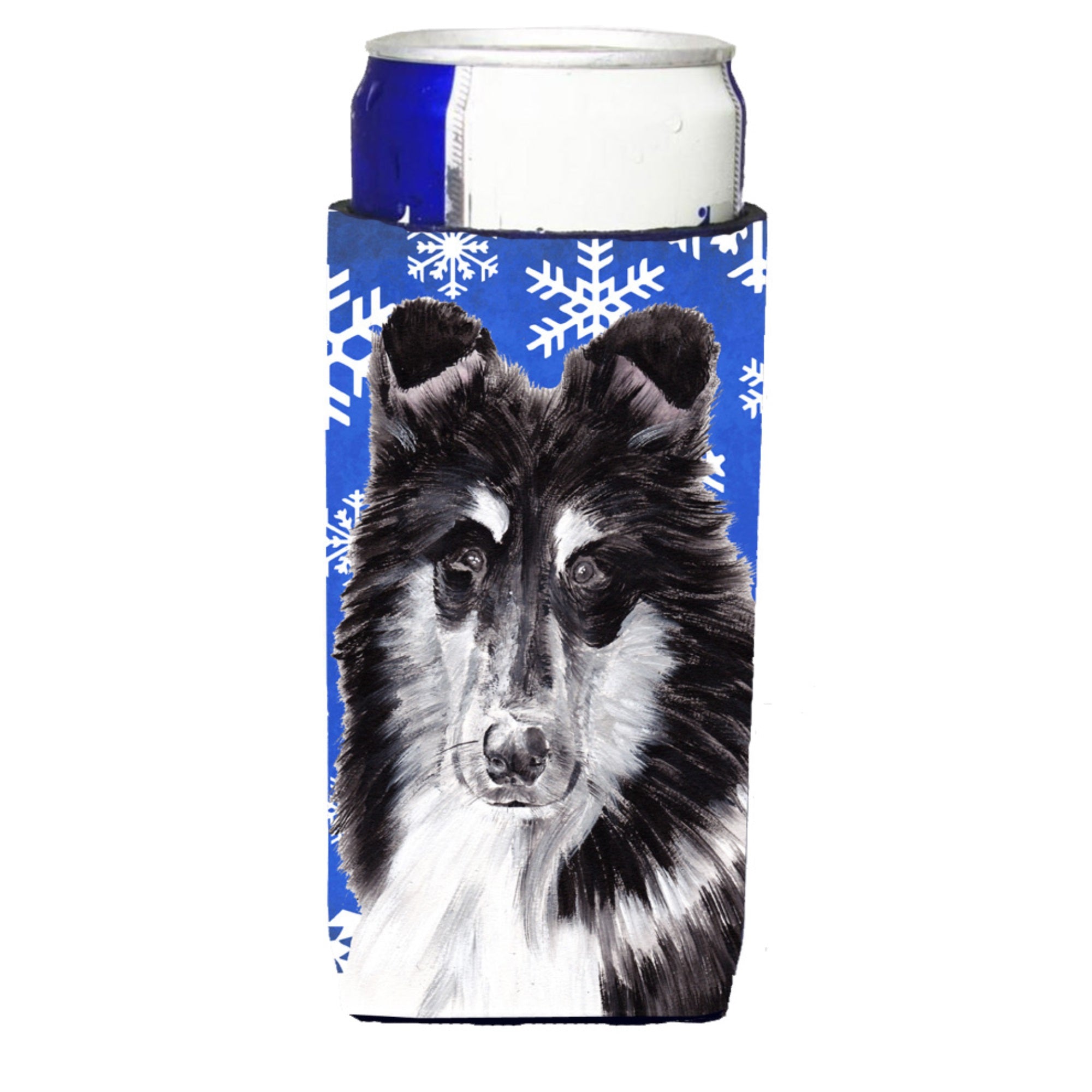 Black And White Collie Winter Snowflakes Ultra Hugger For Slim Cans