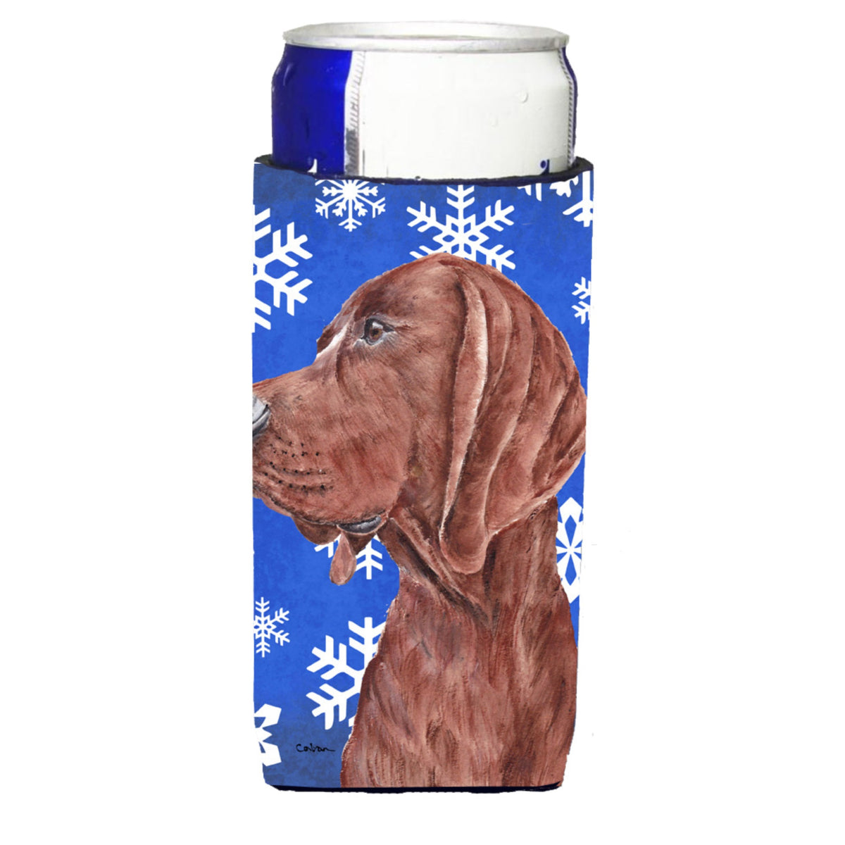 Redbone Coonhound Winter Snowflakes Ultra Hugger For Slim Cans