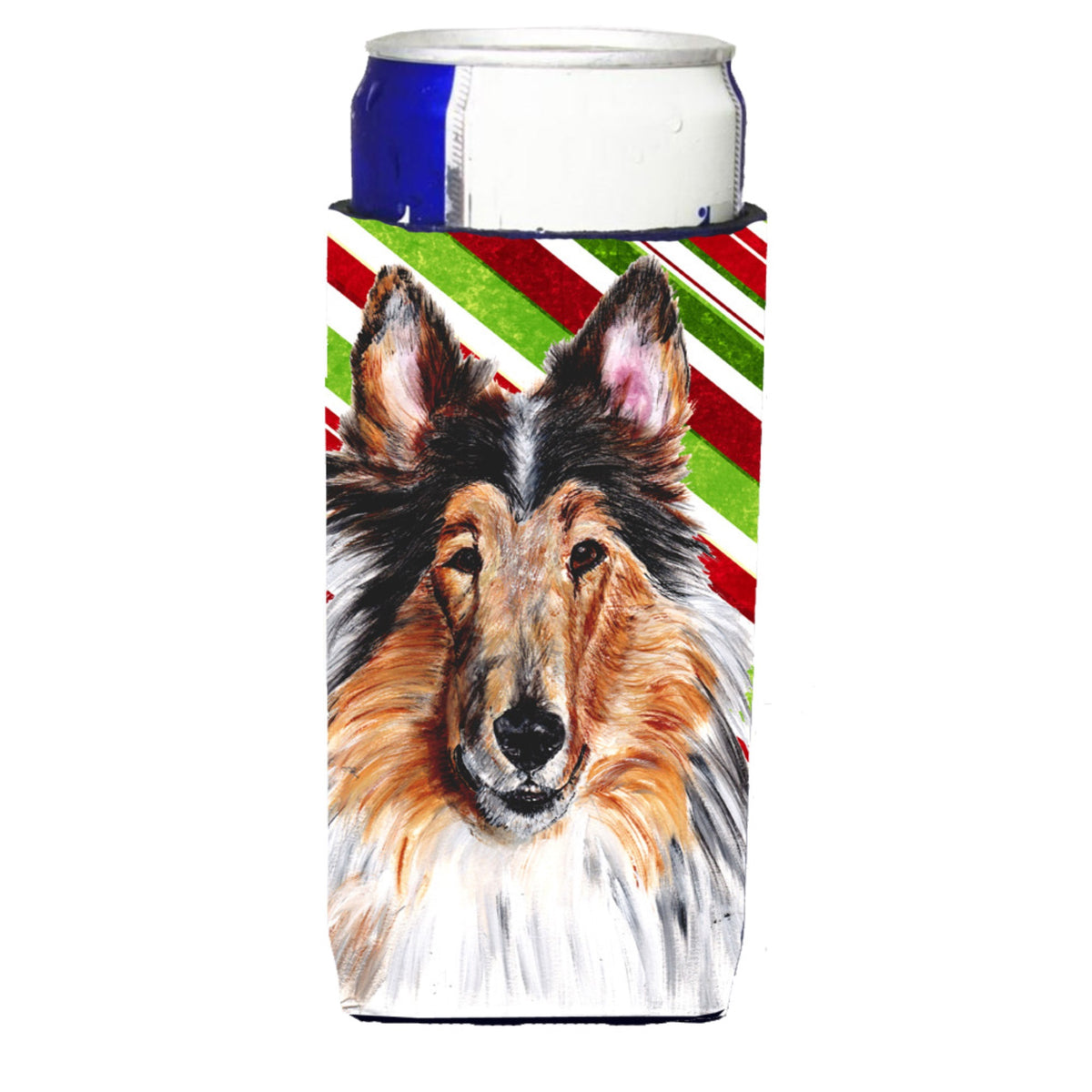 Collie Candy Cane Christmas Ultra Hugger For Slim Cans