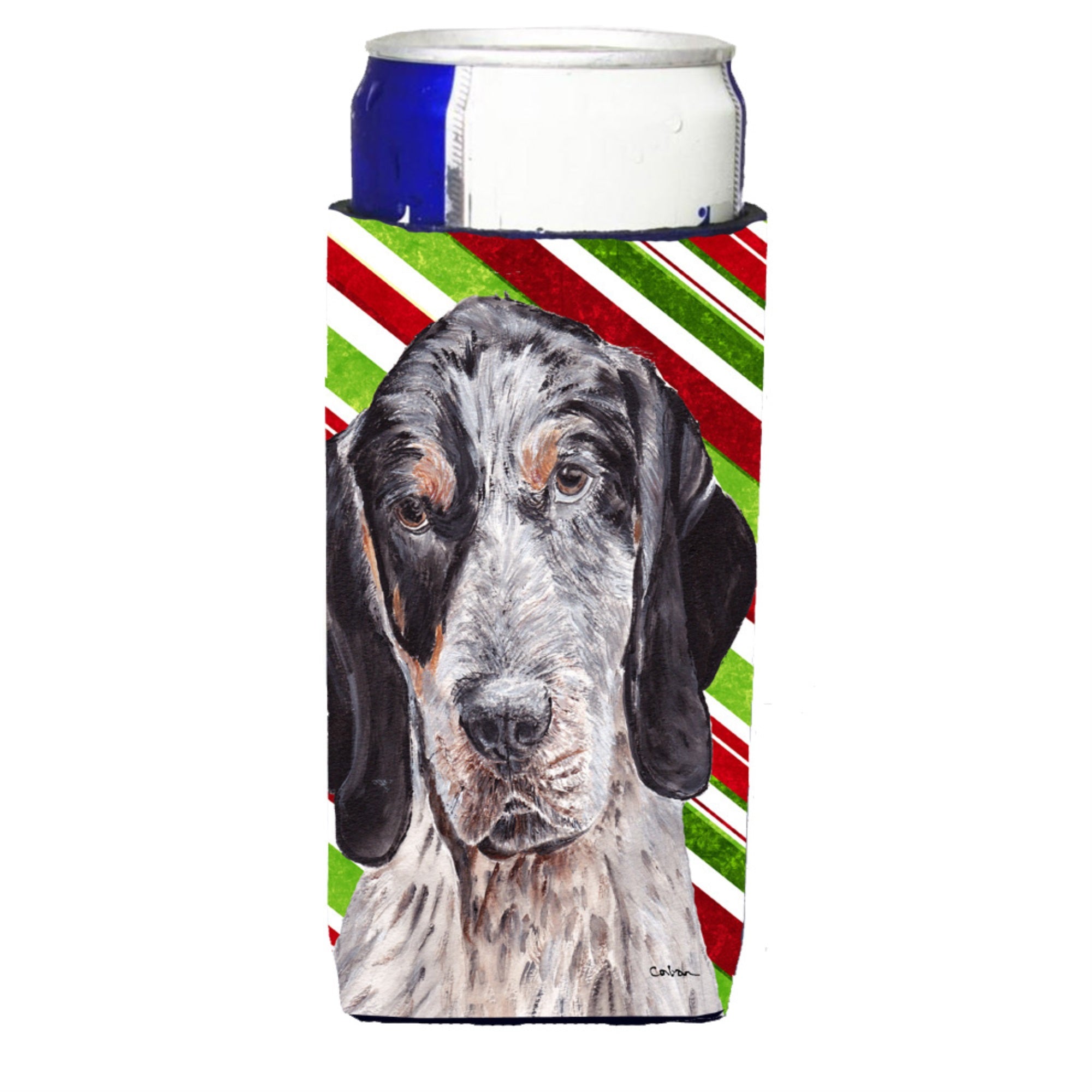 Blue Tick Coonhound Candy Cane Christmas Ultra Hugger For Slim Cans