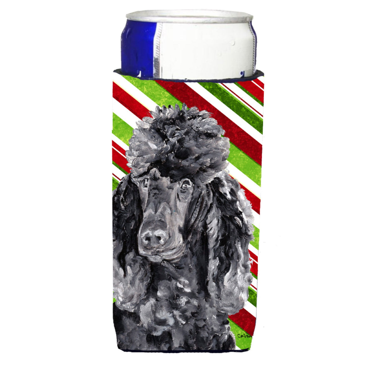 Black Standard Poodle Candy Cane Christmas Ultra Hugger For Slim Cans