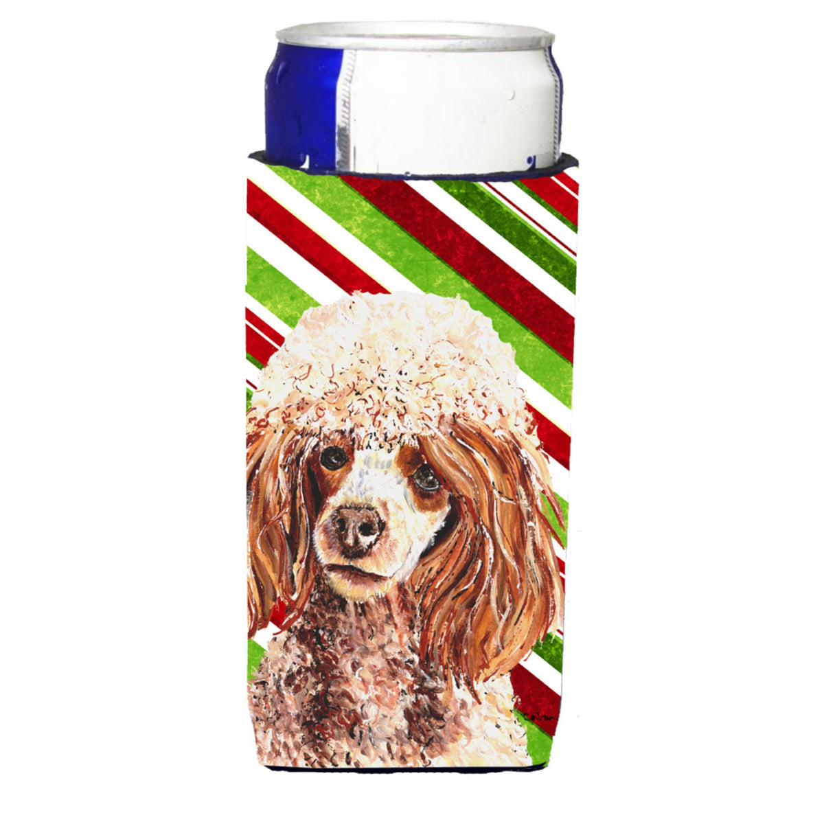 Red Miniature Poodle Candy Cane Christmas Ultra Hugger For Slim Cans