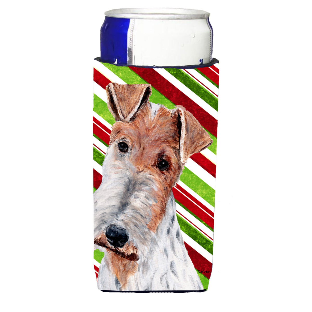 Wire Fox Terrier Candy Cane Christmas Ultra Hugger For Slim Cans