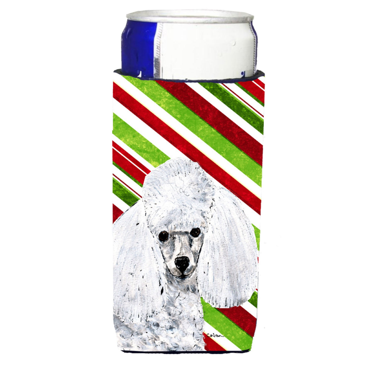 White Toy Poodle Candy Cane Christmas Ultra Hugger For Slim Cans