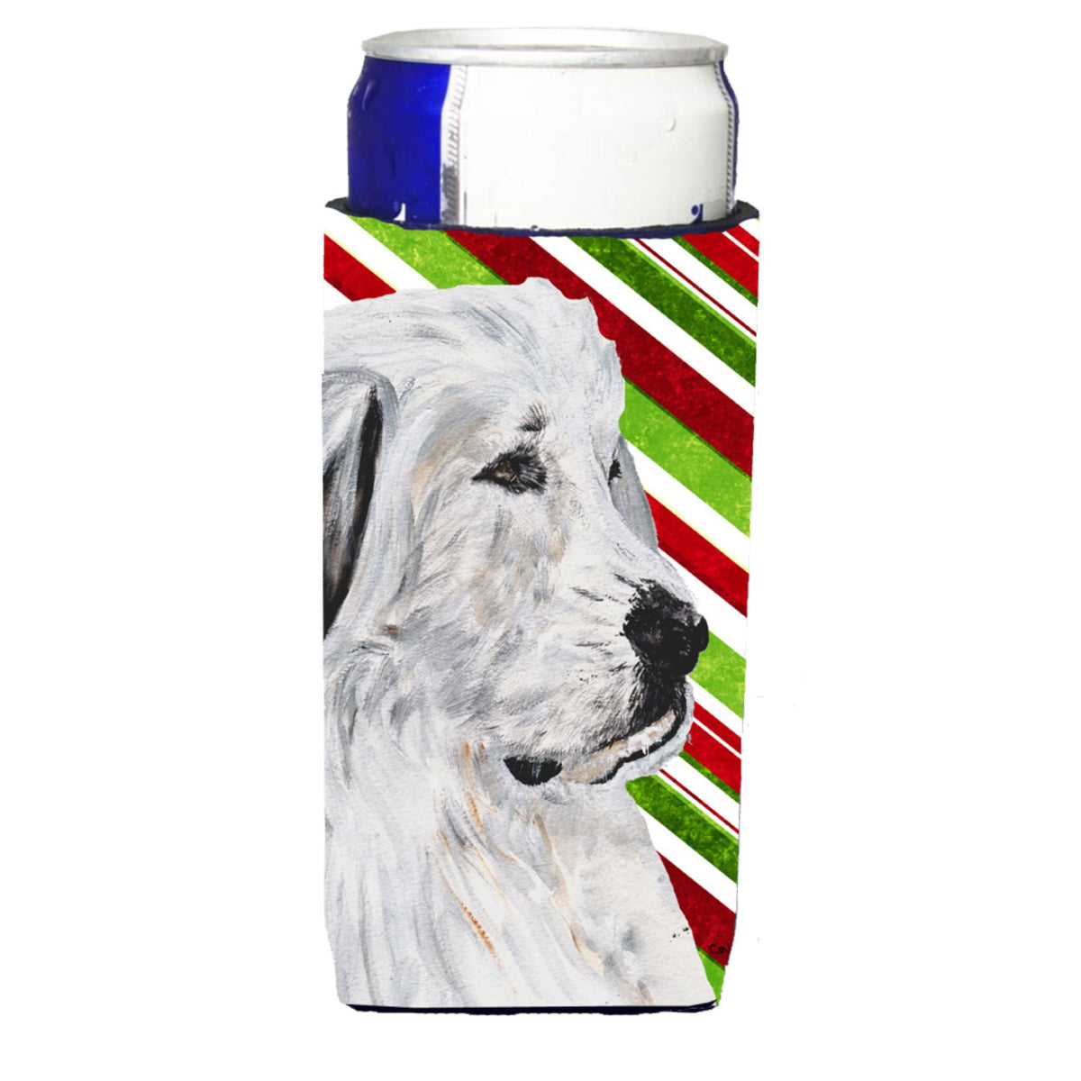 Great Pyrenees Candy Cane Christmas Ultra Hugger For Slim Cans