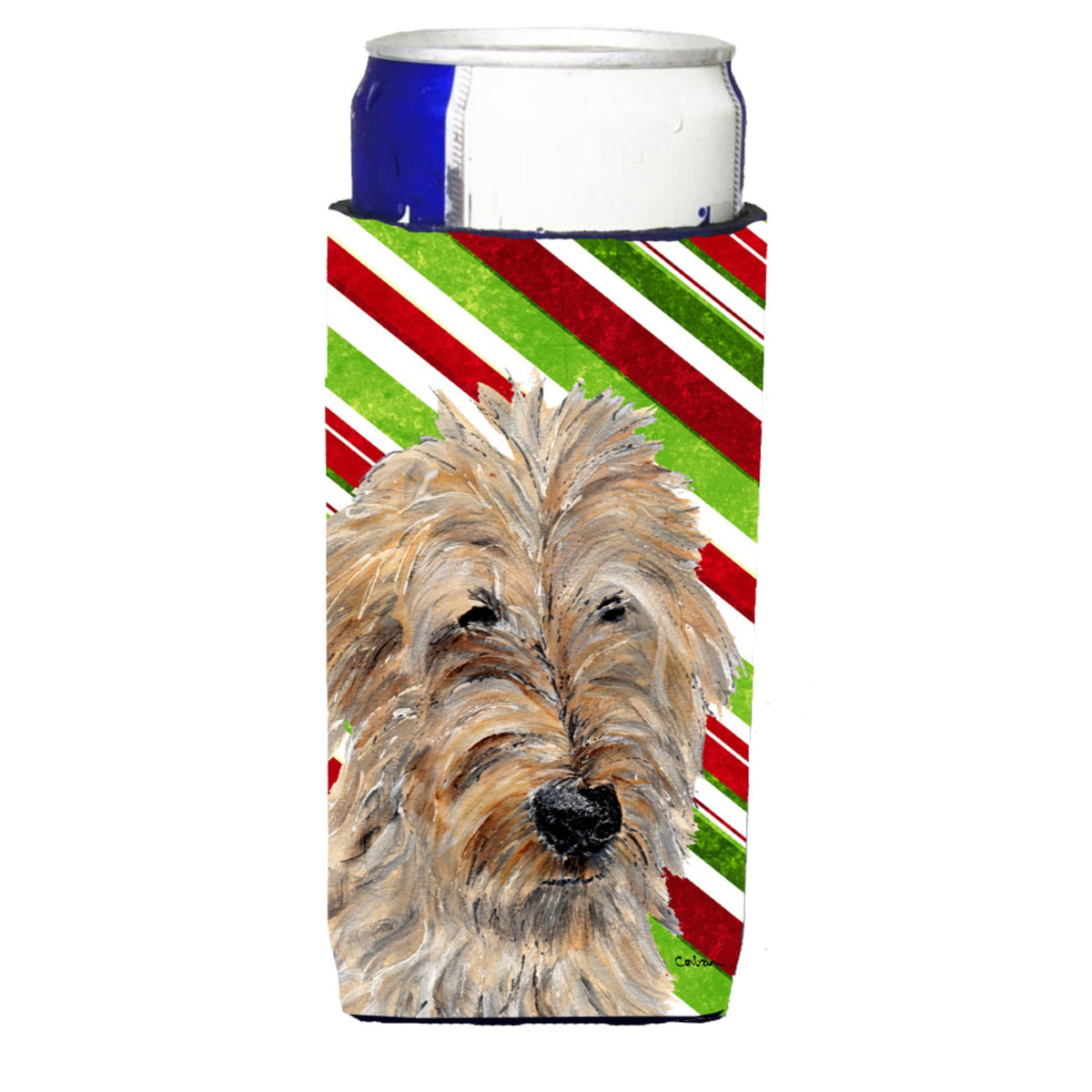 Golden Doodle 2 Candy Cane Christmas Ultra Hugger For Slim Cans