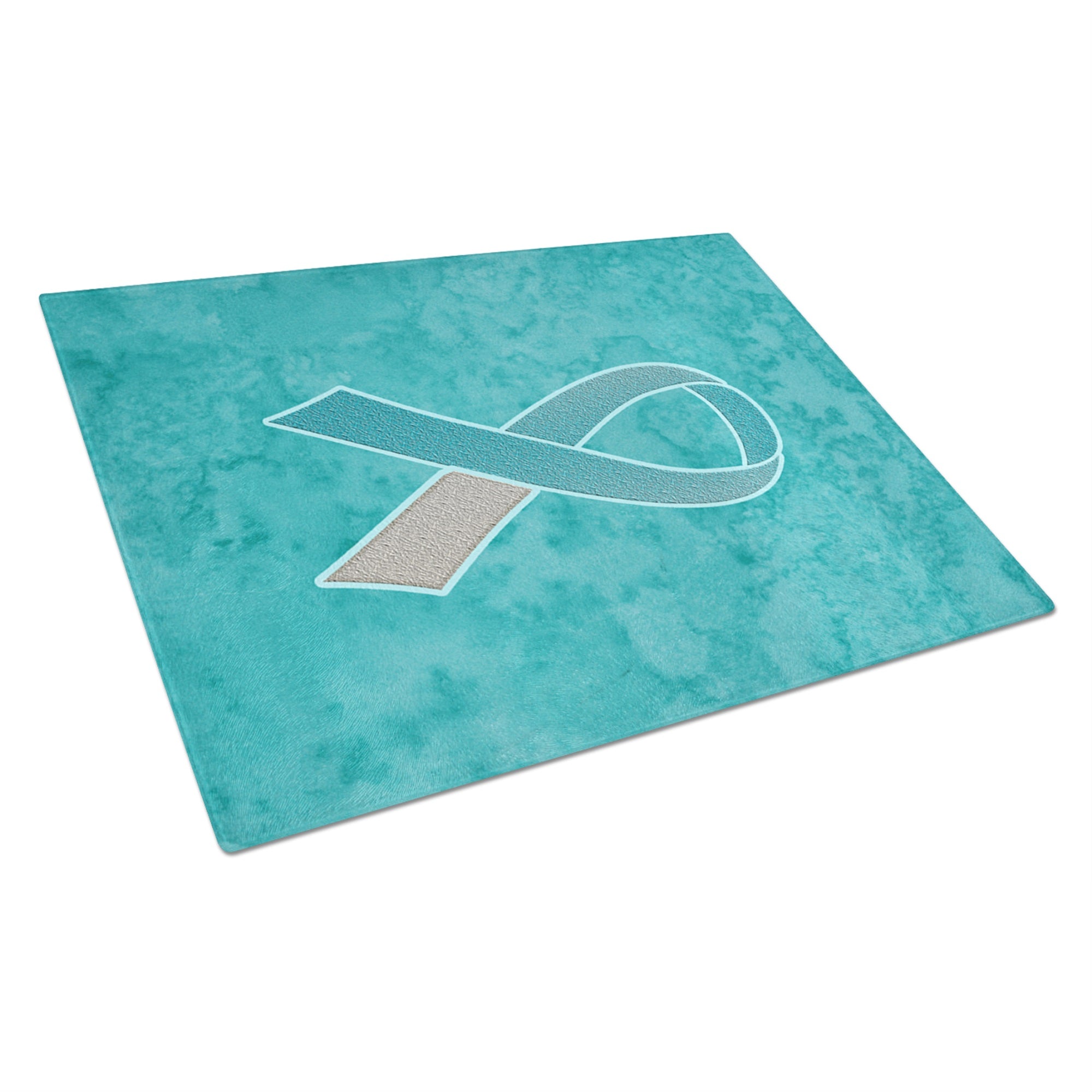 Teal And White Ribbon For Cervical Cancer Awareness Glass Cutting Board Large