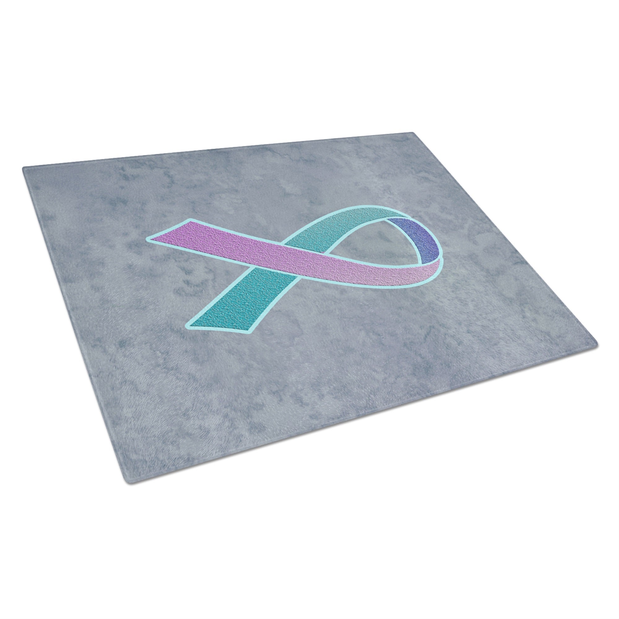 Teal, Pink And Blue Ribbon For Thyroid Cancer Awareness Glass Cutting Board Large
