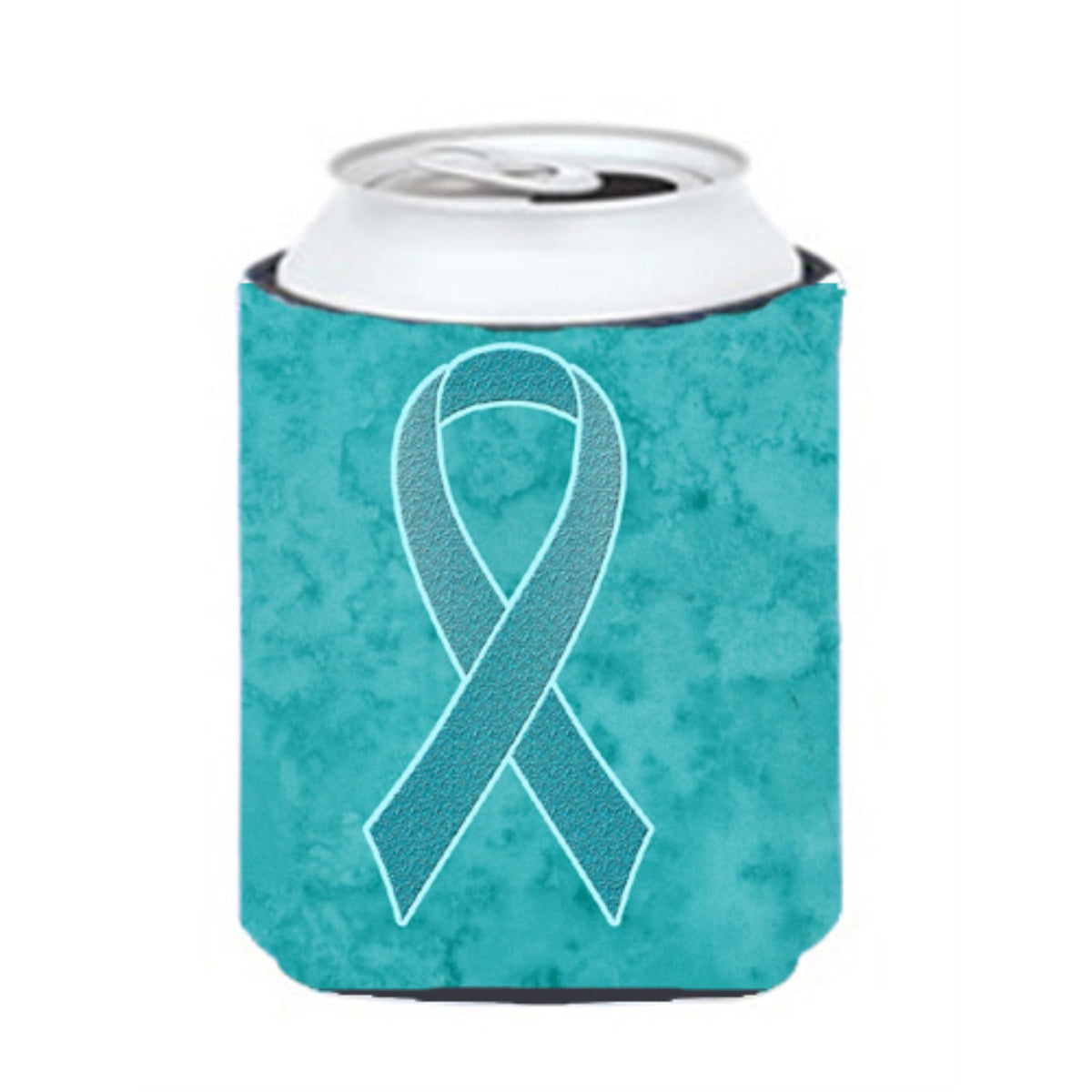 Teal Ribbon For Ovarian Cancer Awareness Can Or Bottle Hugger